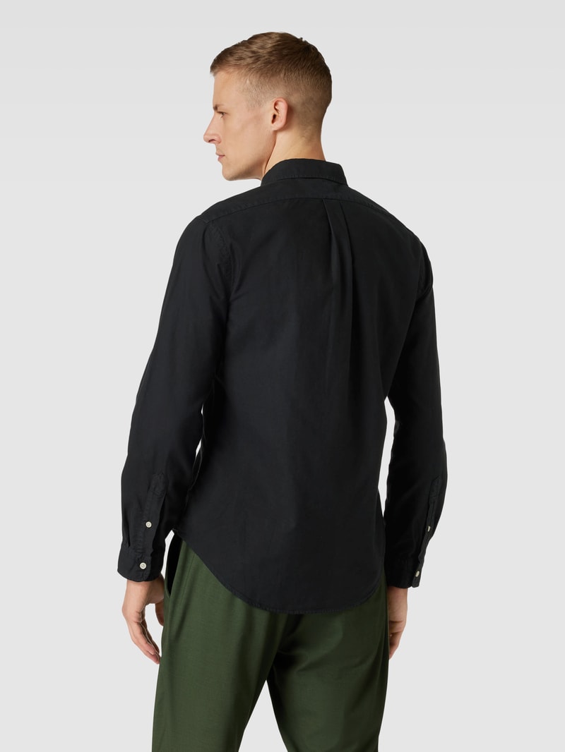 Slim Fit Freizeithemd mit Label-Stitching in schwarz
