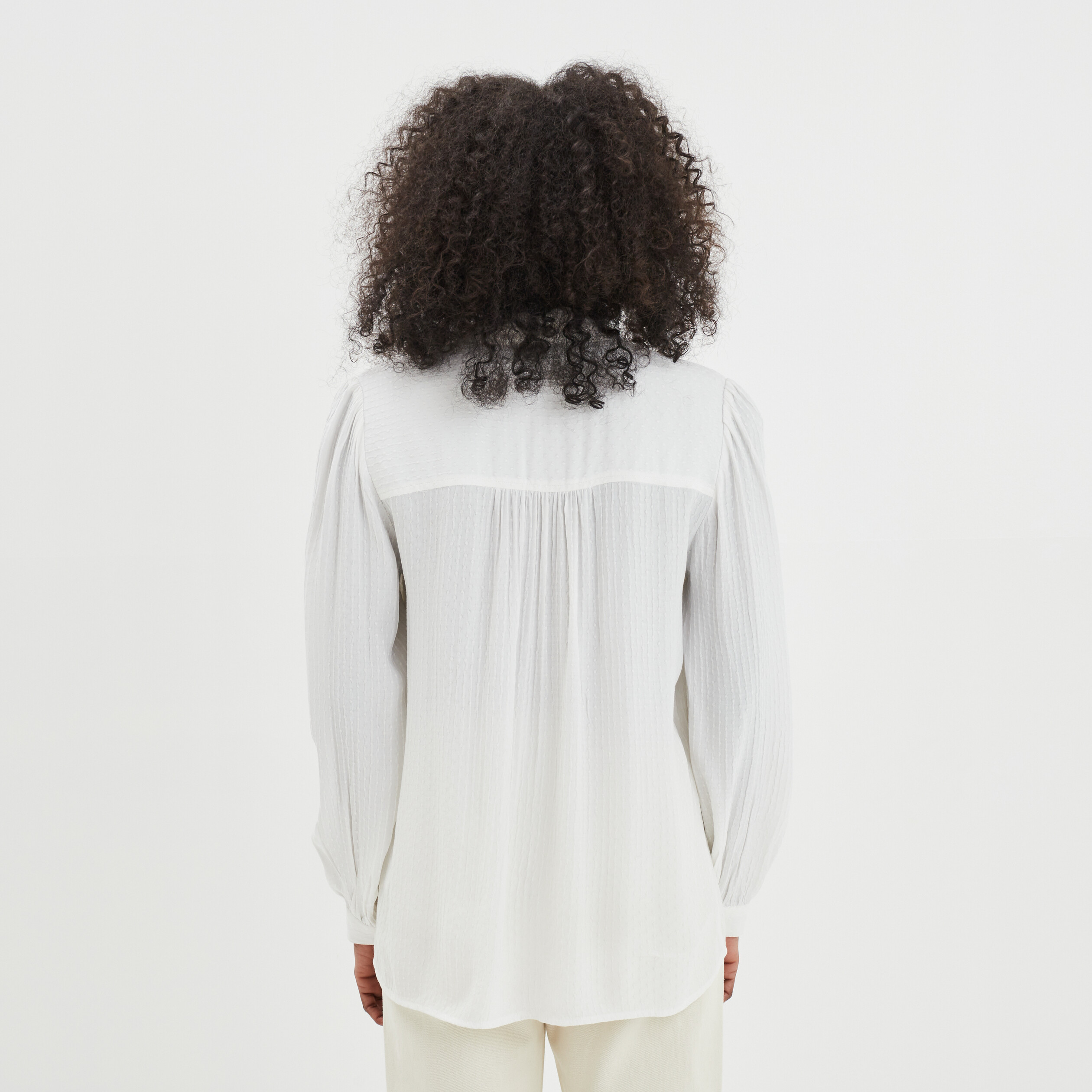 Chemise col mao à plumetis blanc femme | La Halle