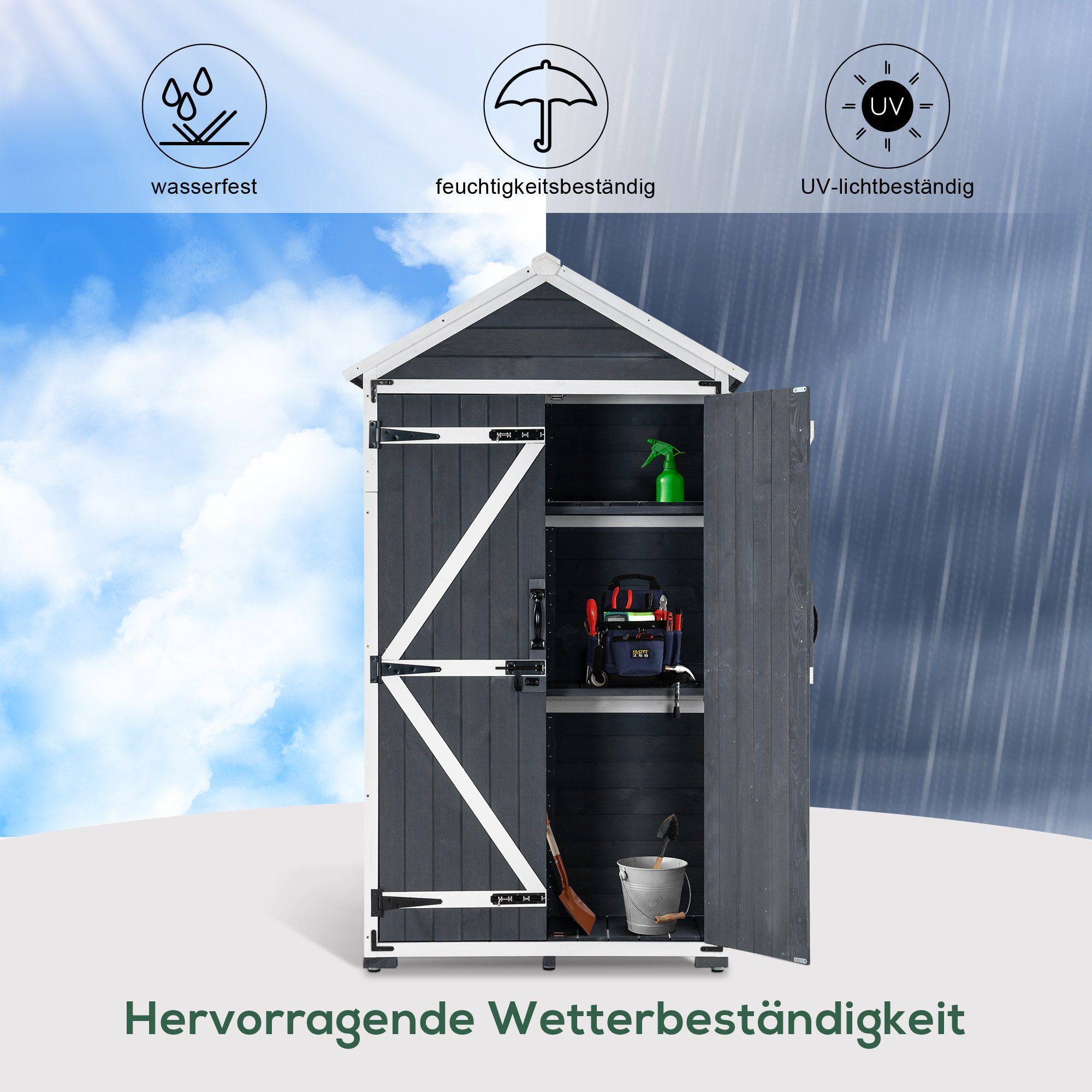MCombo Gartenbox MCombo Gartenschrank Werkzeugschrank 1000, Outdoor-Schrank Gartenbox, Satteldach, Holz48 X 90 X 178 cm