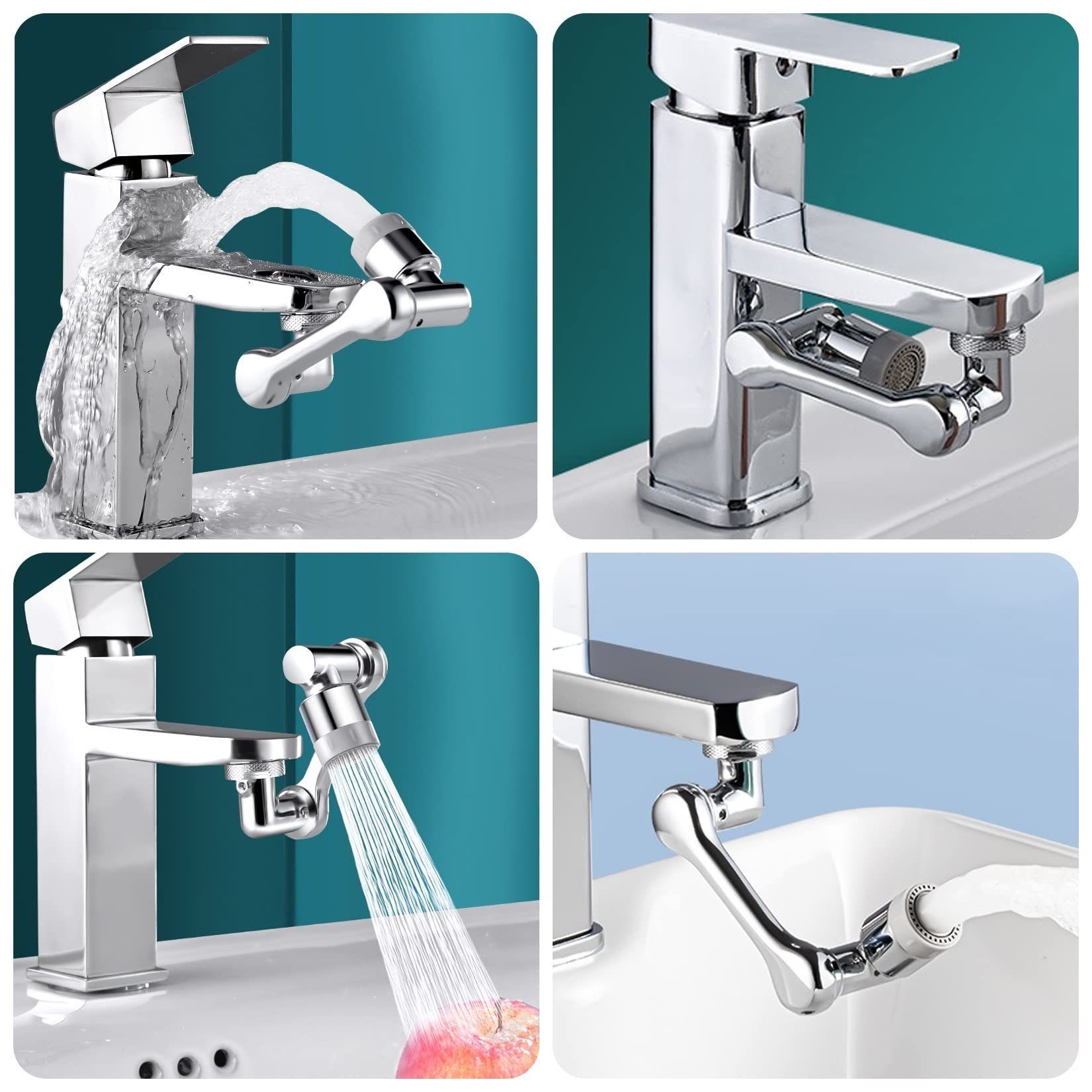 Directin Waschbeckenbrause Wasserhähn Aufsatz Verlängerung Wassersparend 1080°Drehbarer (Küche Bad Waschbecken Wasserhahn 22/24mm Wasserhahn)