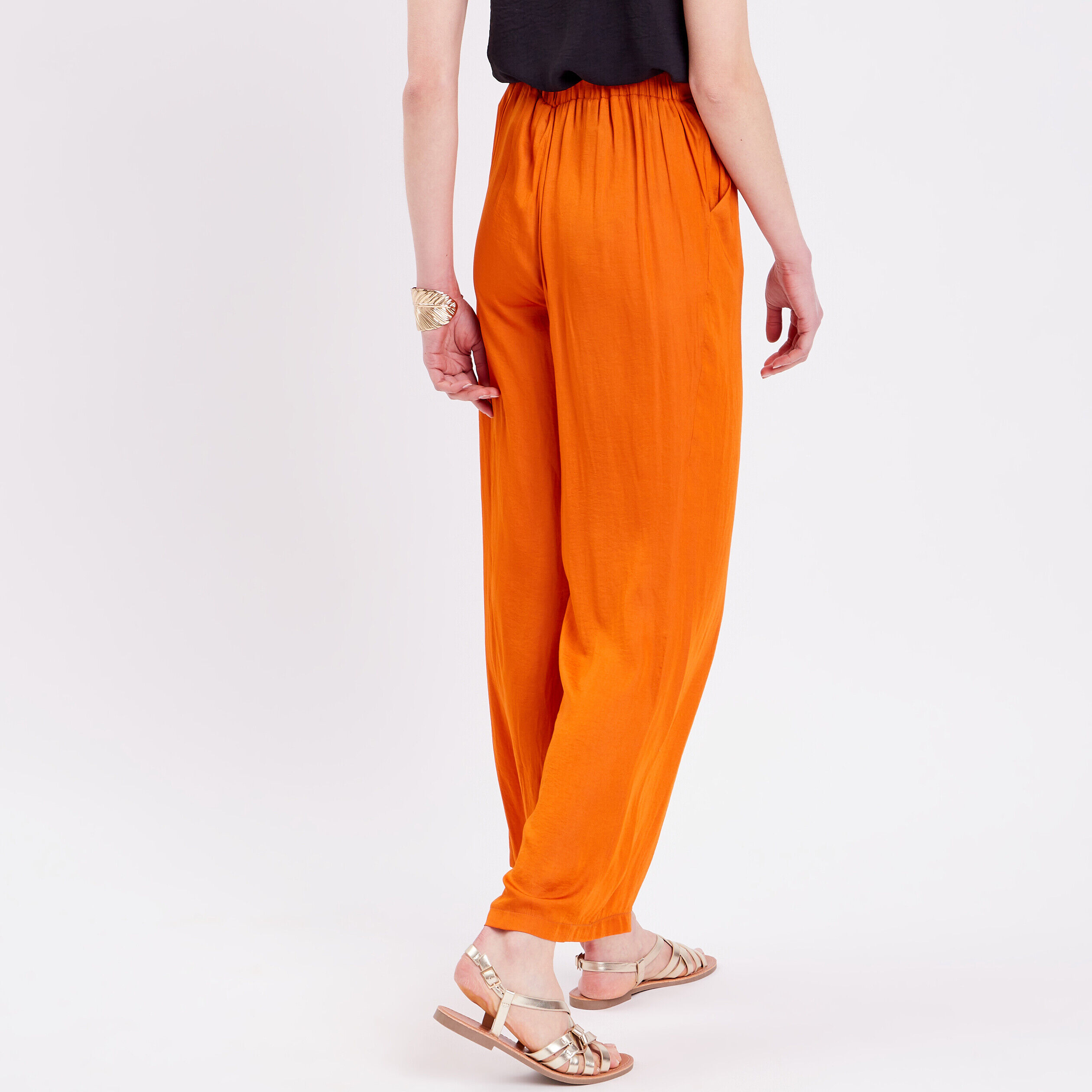 Pantalon city large satin orange femme | Cache Cache