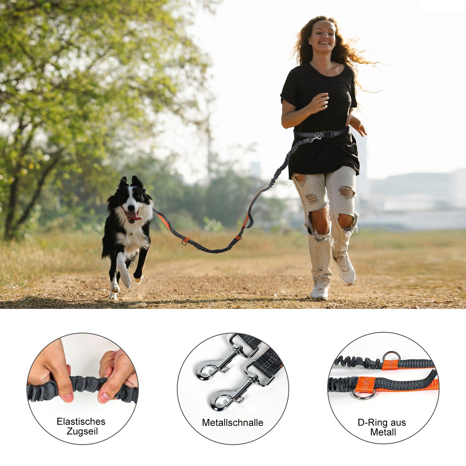 CALIYO Führleine Handfreie Hundeleine, Hundegürtel,Taillengürtel, Hundeleine, Koppler, Gürtel mit einziehbarem Bungee, reflektierende