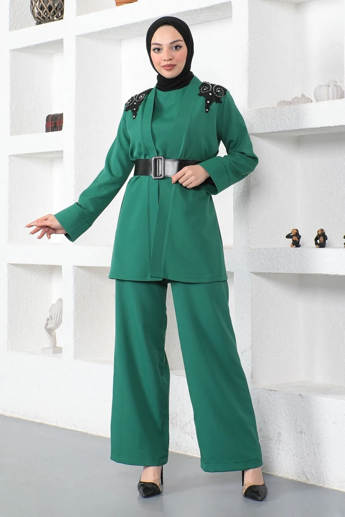 Modamihram  Overall-Set mit Spitzendetail Smaragd 19003