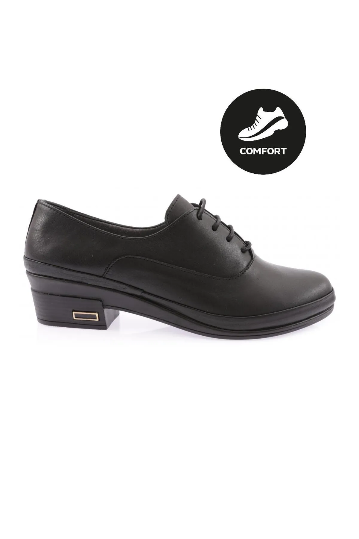 DGN  061 Komfort-Schnürschuhe aus echtem Leder für Damen in Schwarz