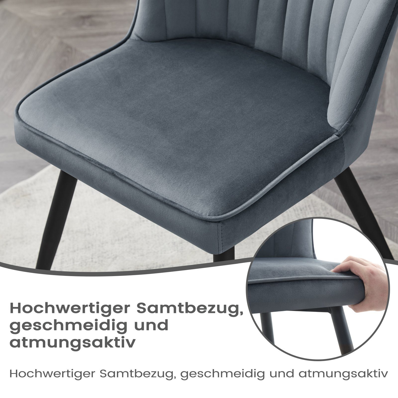 EUGAD 4-Fußstuhl (6 St), Stühle Esszimmer Modern, aus Samt, Metallbeine