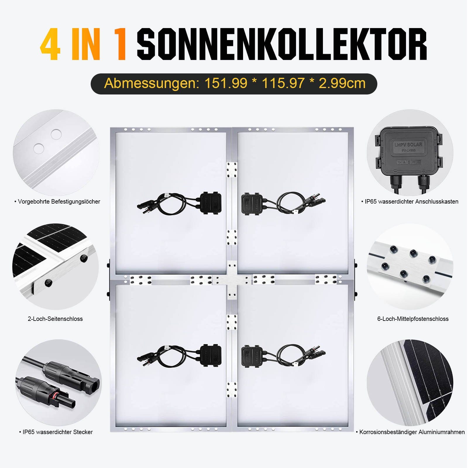 GLIESE Solarmodul Photovoltaik-Panel, Solarmodul, 400w, hoher Wirkungsgrad, 4 Stück, (4-St)