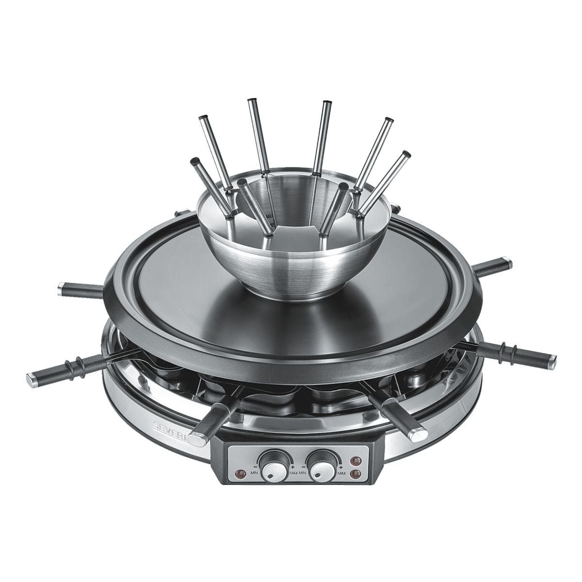 Severin Raclette und Fondue-Set RG 2348, 8 Raclettepfännchen, 1900 W, für bis zu 8 Personen