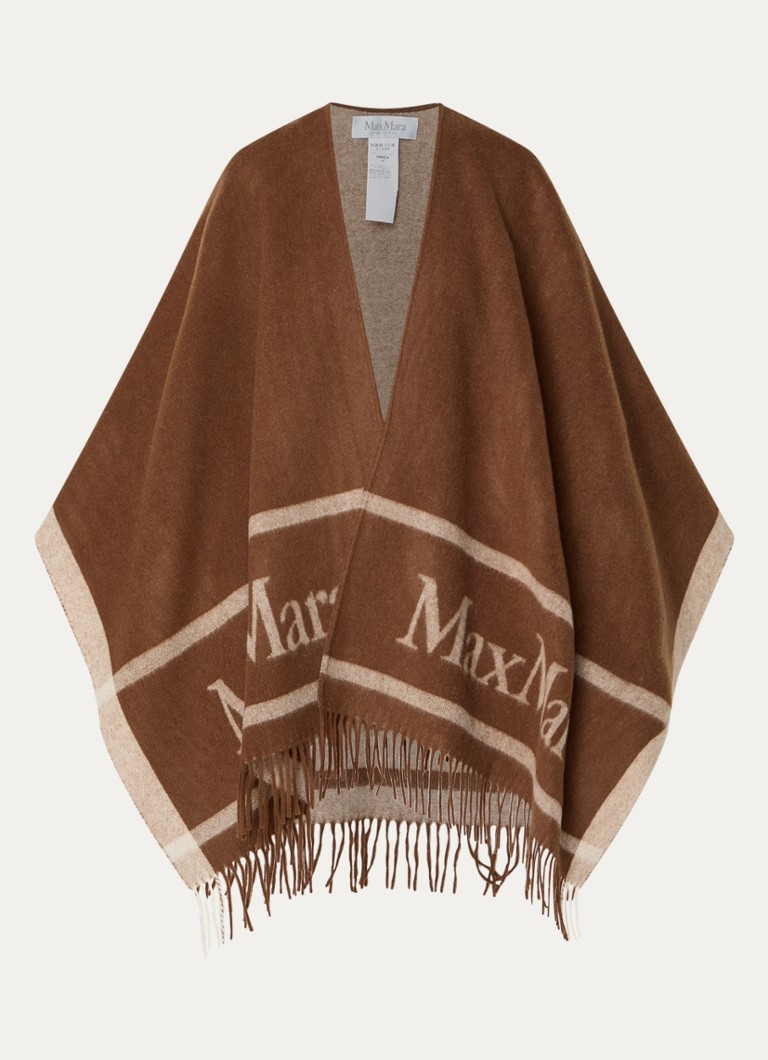 Poncho de lã MaxMara Hilde com estampa do logotipo e franjas.