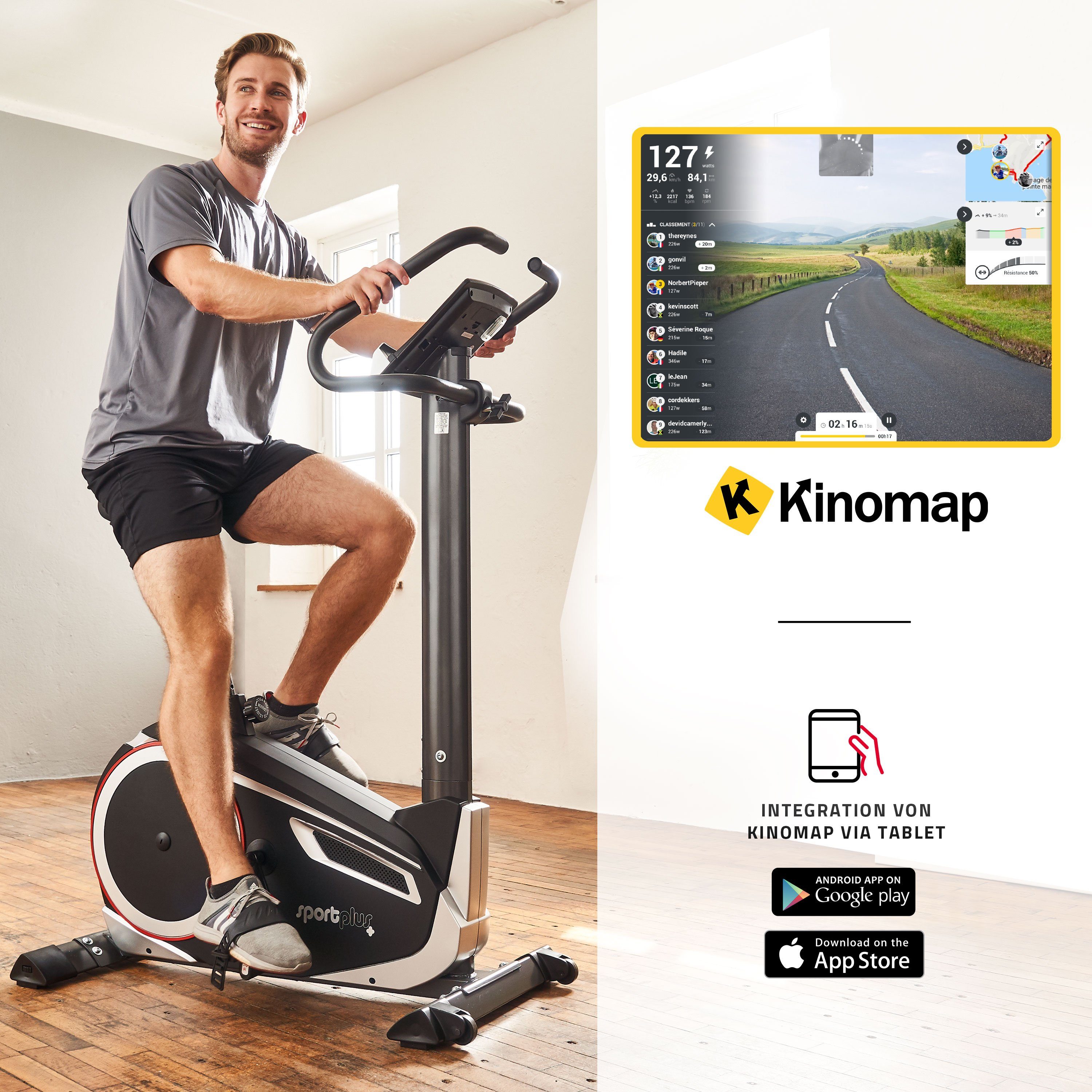 SportPlus Heimtrainer SP-HT-9600-iE, Crosstrainer, Heimtrainer mit Wattanzeige, 17 kg Schwungmasse