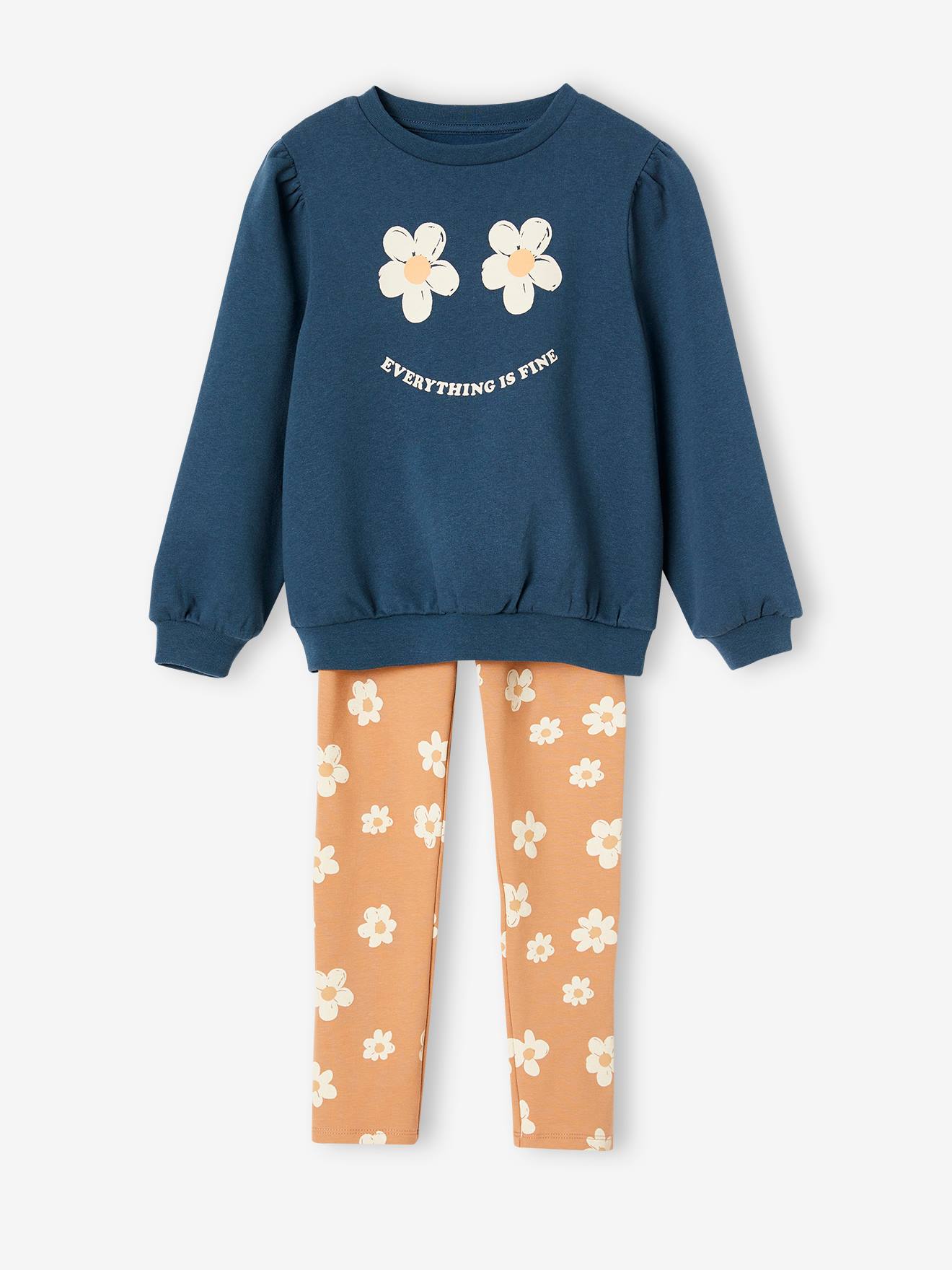 Ensemble sweat + legging imprimé fille bois de rose