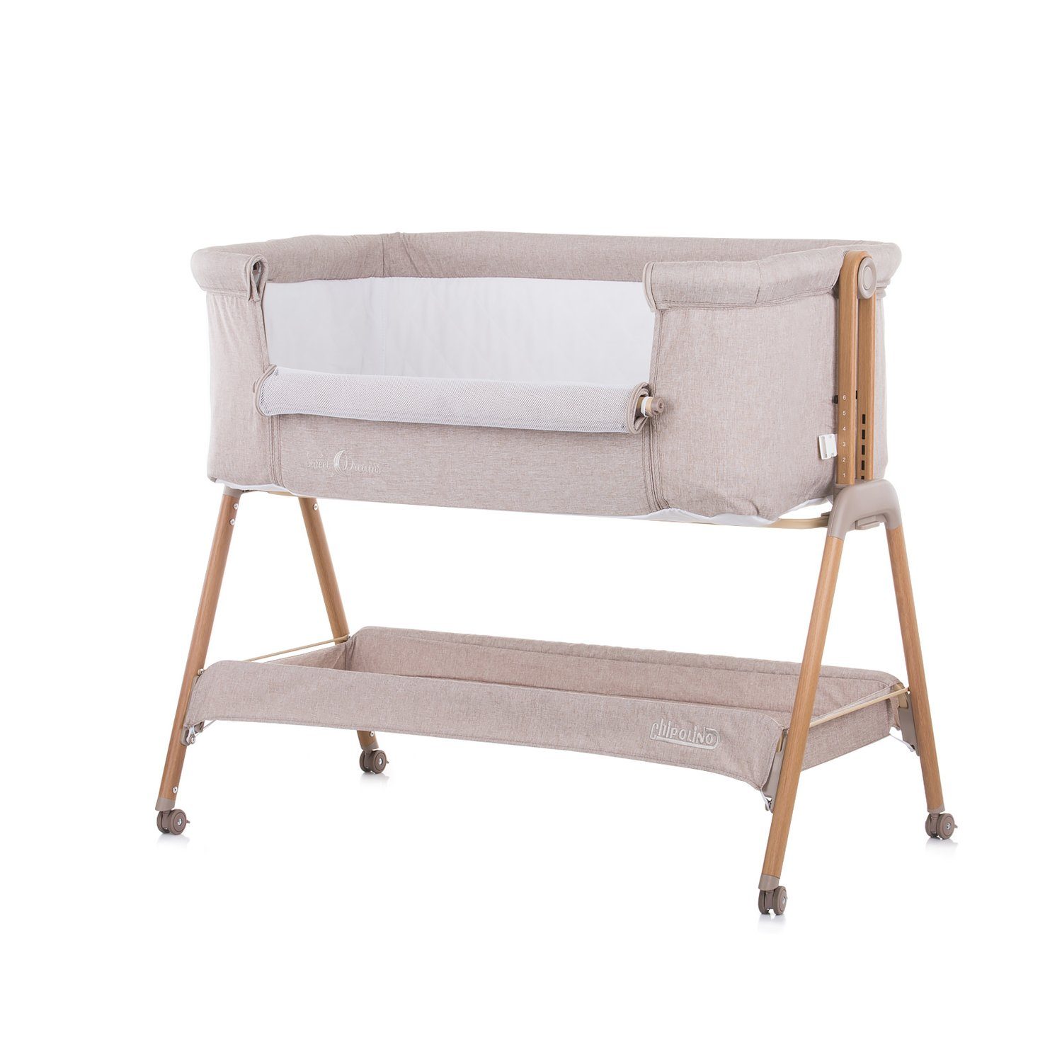 Chipolino Komplettbett Babybett Sweet Dreams Rollen, Beistellbett, Matratze, Anti-Reflux