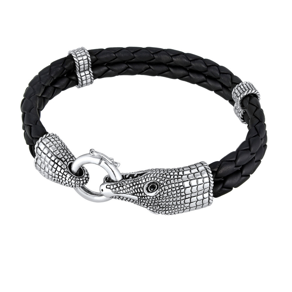 KUZZOI KUZZOI Bracelet Herren Lederarmband Krokodil 925 Sterling Silber Bracelet
