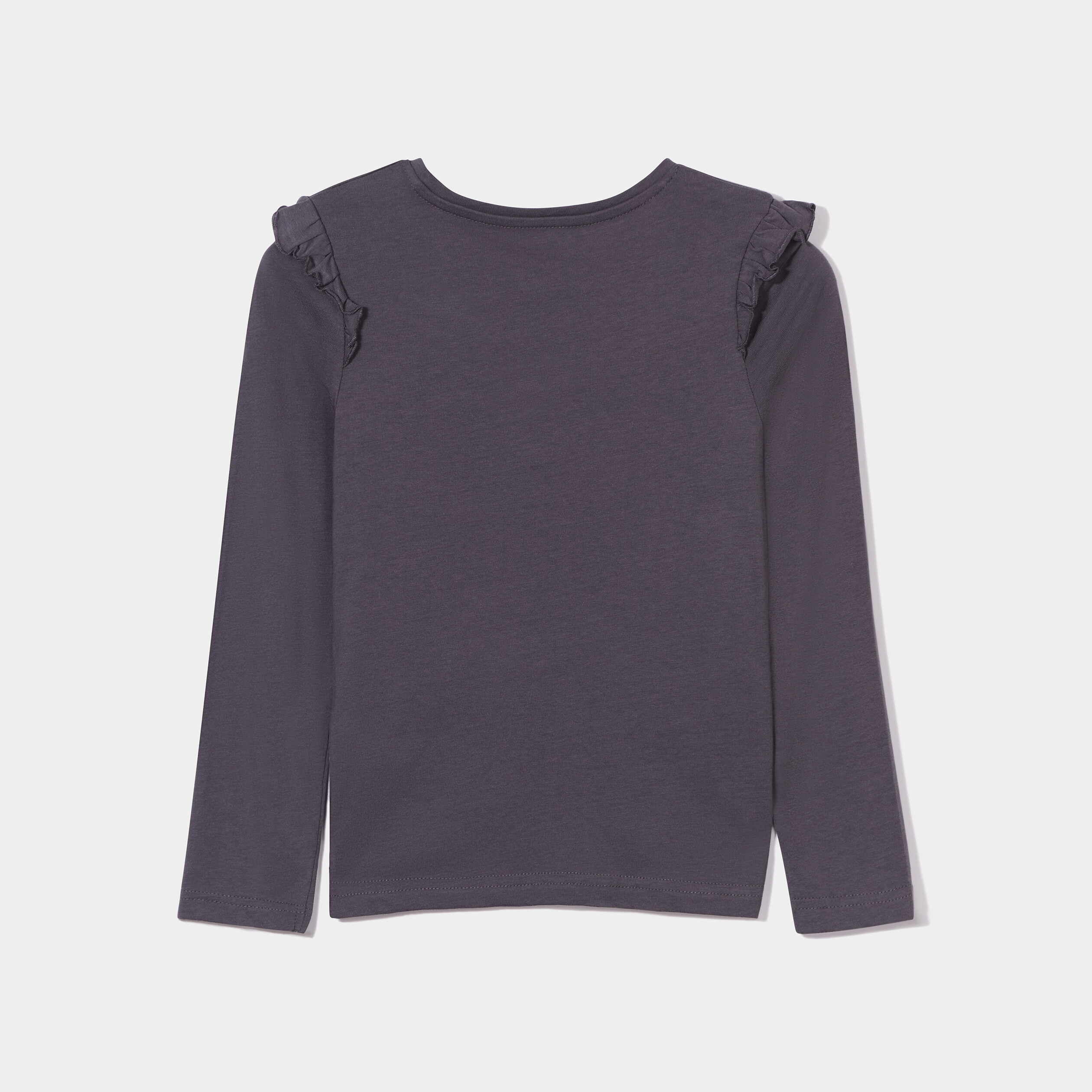 T-shirt à volants manches longues coton gris foncé fille | La Halle