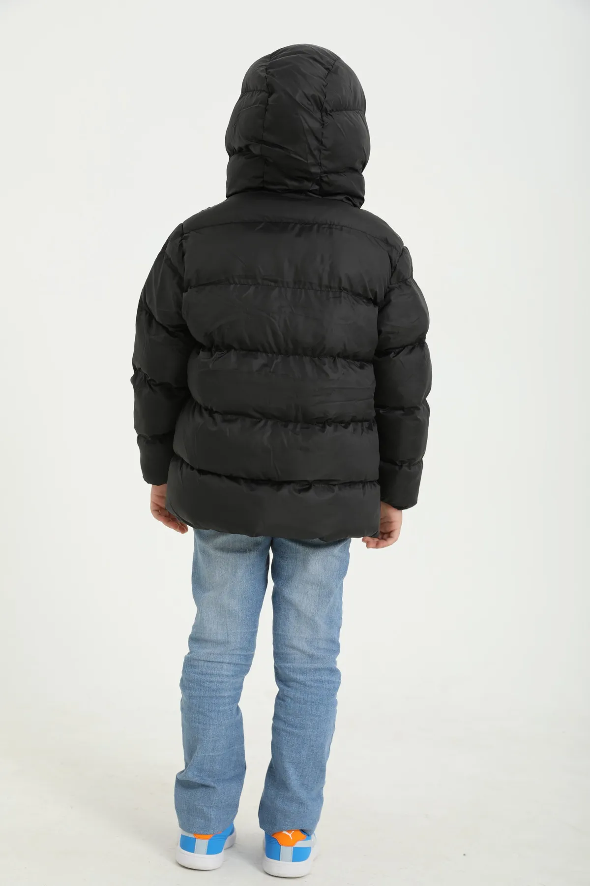 freemen  Schwarzer, wasserdichter, windabweisender Puffer-Wintermantel aus Fleece mit Fellkapuze für Jungen