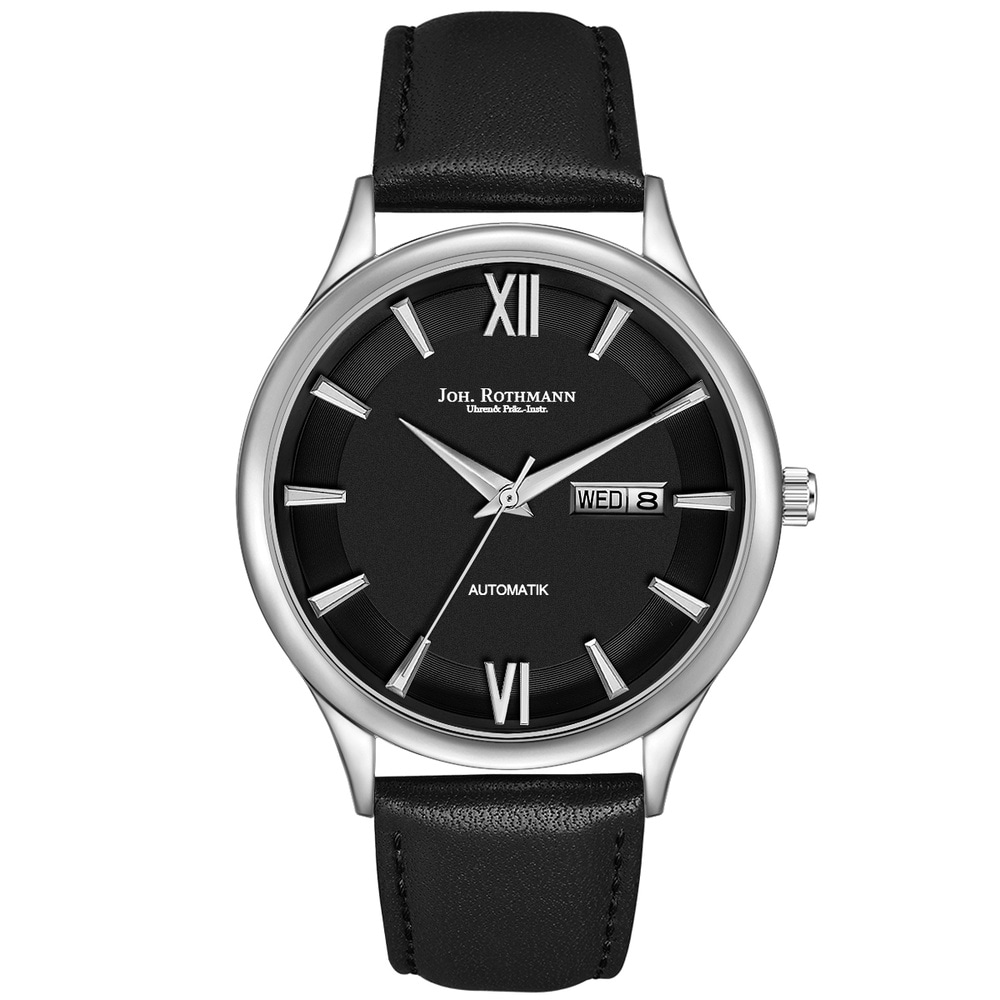 Joh. Rothmann Montre automatique Leopold en Argent Cuir véritable en Noir Montre