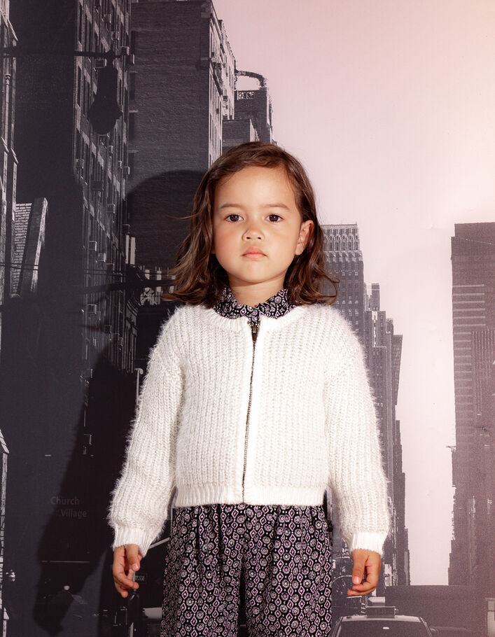 Cardigan écru tricot jacquard lurex doré bébé fille