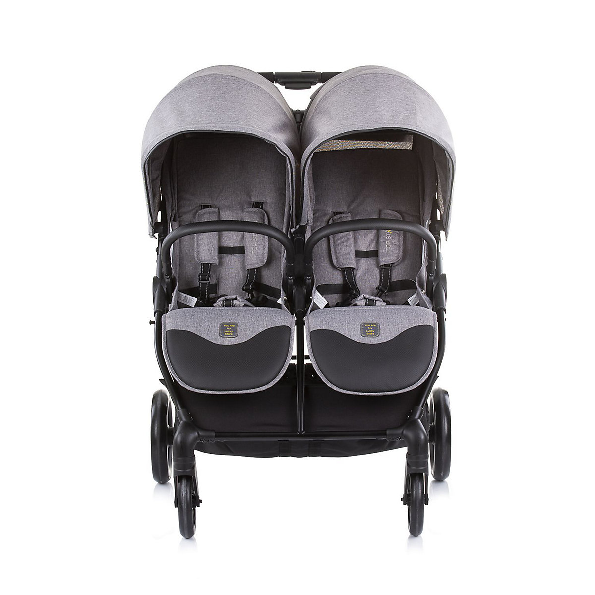 Zwillingskinderwagen Top Stars, 77 cm breit, Wickeltasche, Fußsack Geschwisterwagen