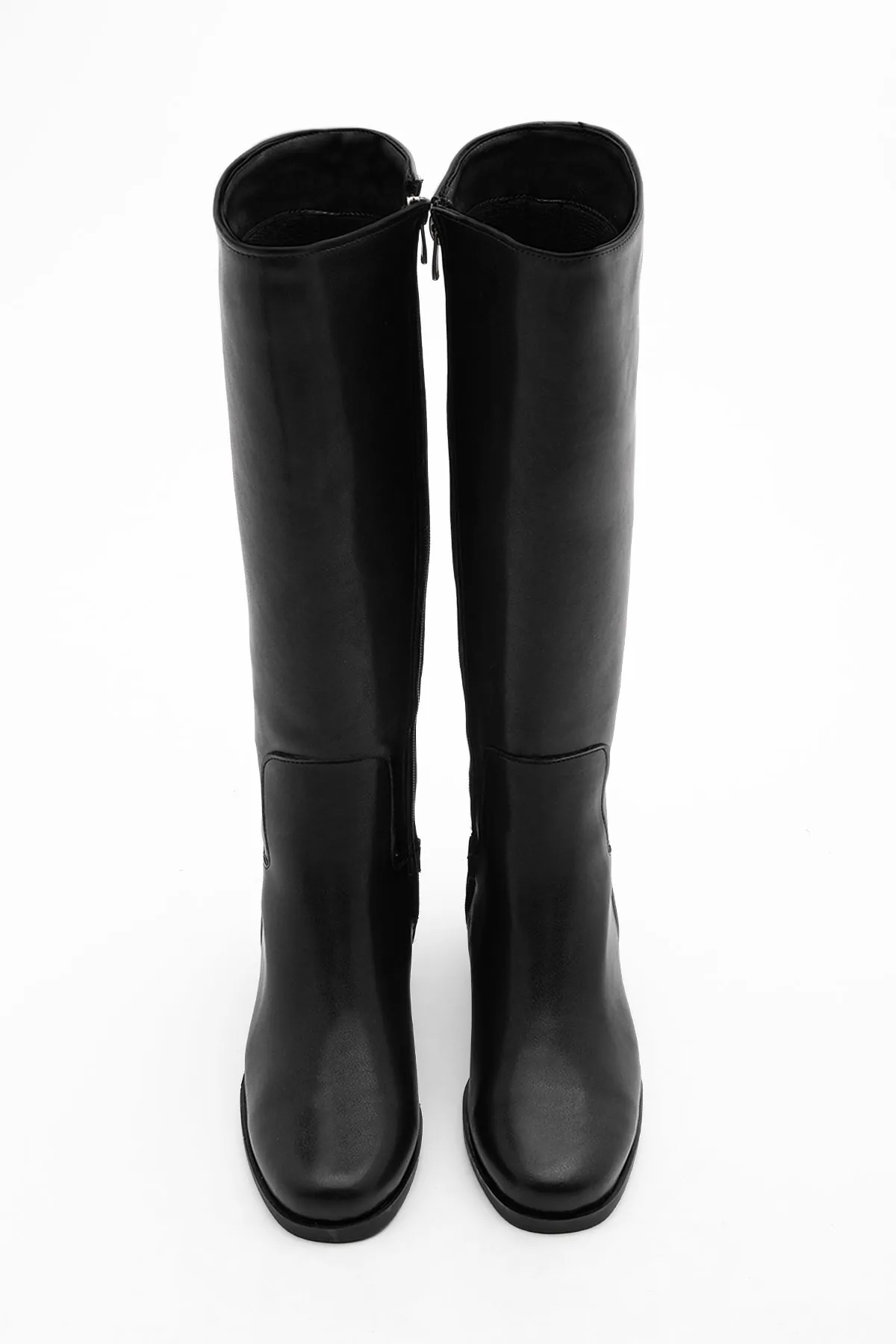 Marjin  Damen-Stiefel mit Absatz, unterhalb des Knies mit Reißverschluss, tägliche klassische Stiefel Yovar Schwarz