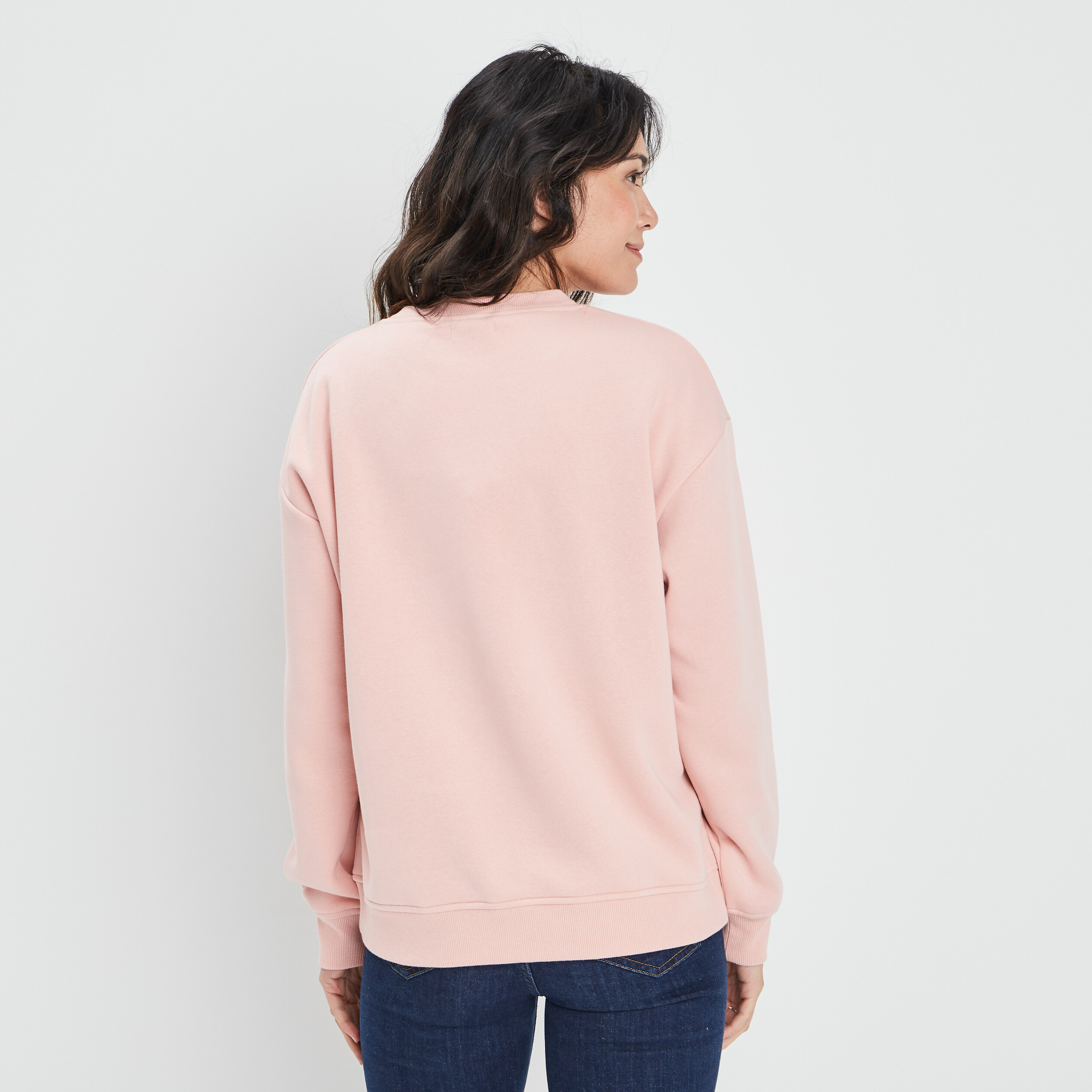 Sweat molleton avec col rond rose poudrée femme | La Halle