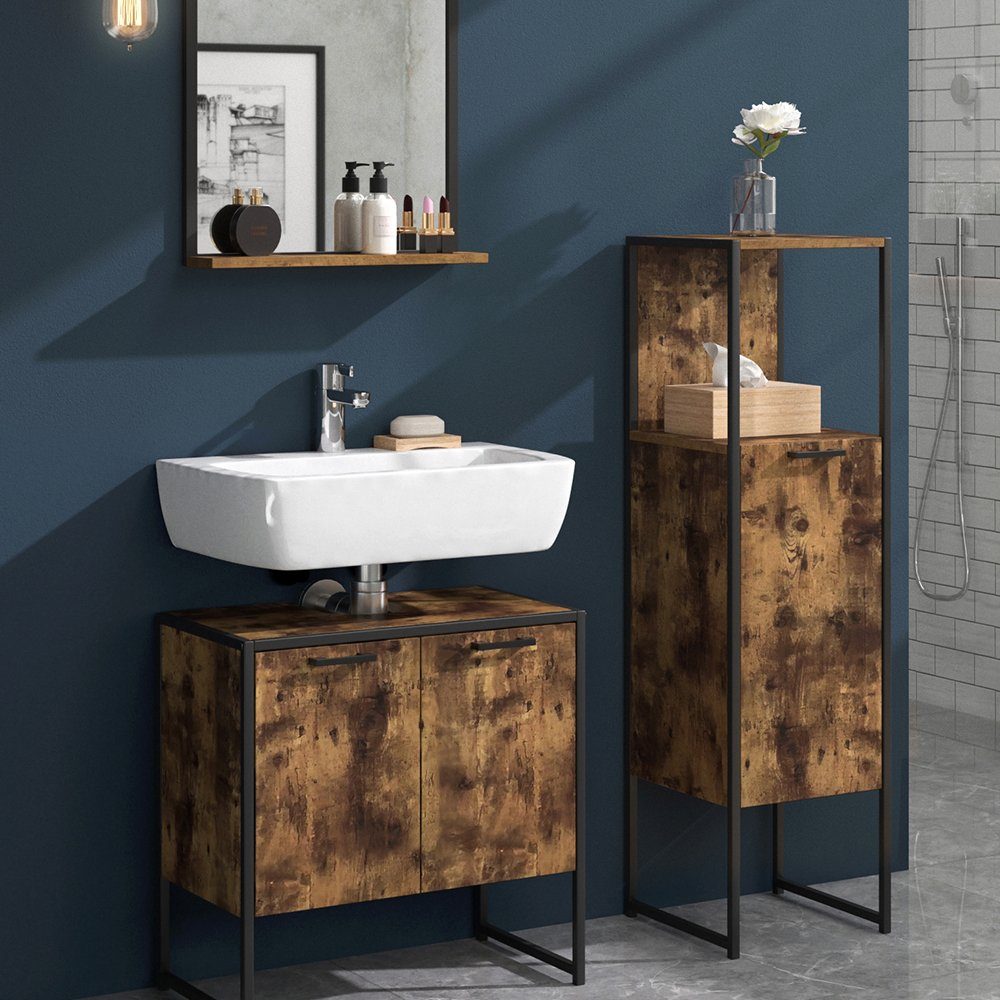 Vicco Badmöbel-Set Loft-Badezimmerset FYRK Vintage Set 6, (3-er Set, 3-St., 3-er Set)