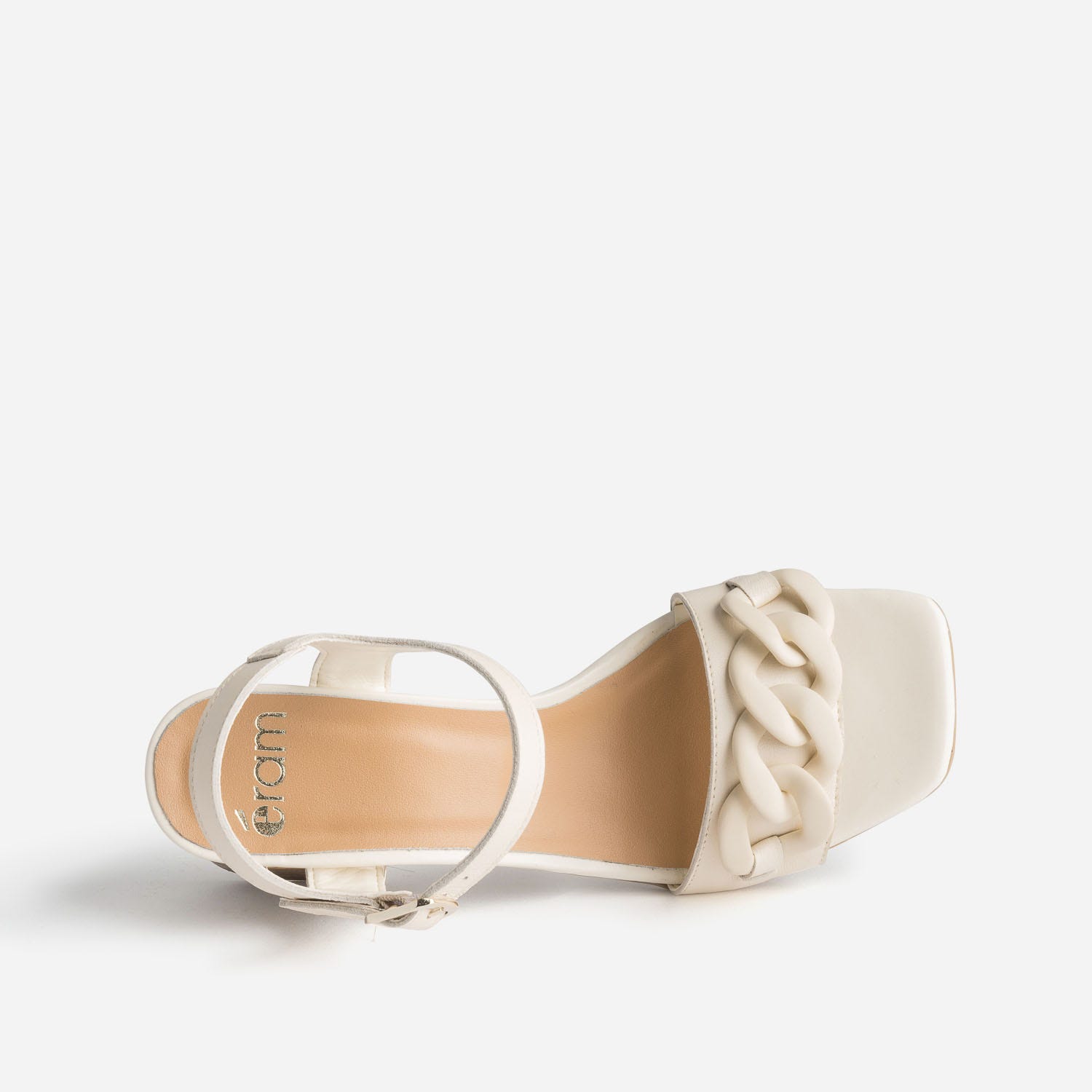 Sandale écrue en cuir avec maxi-chaîne écrue