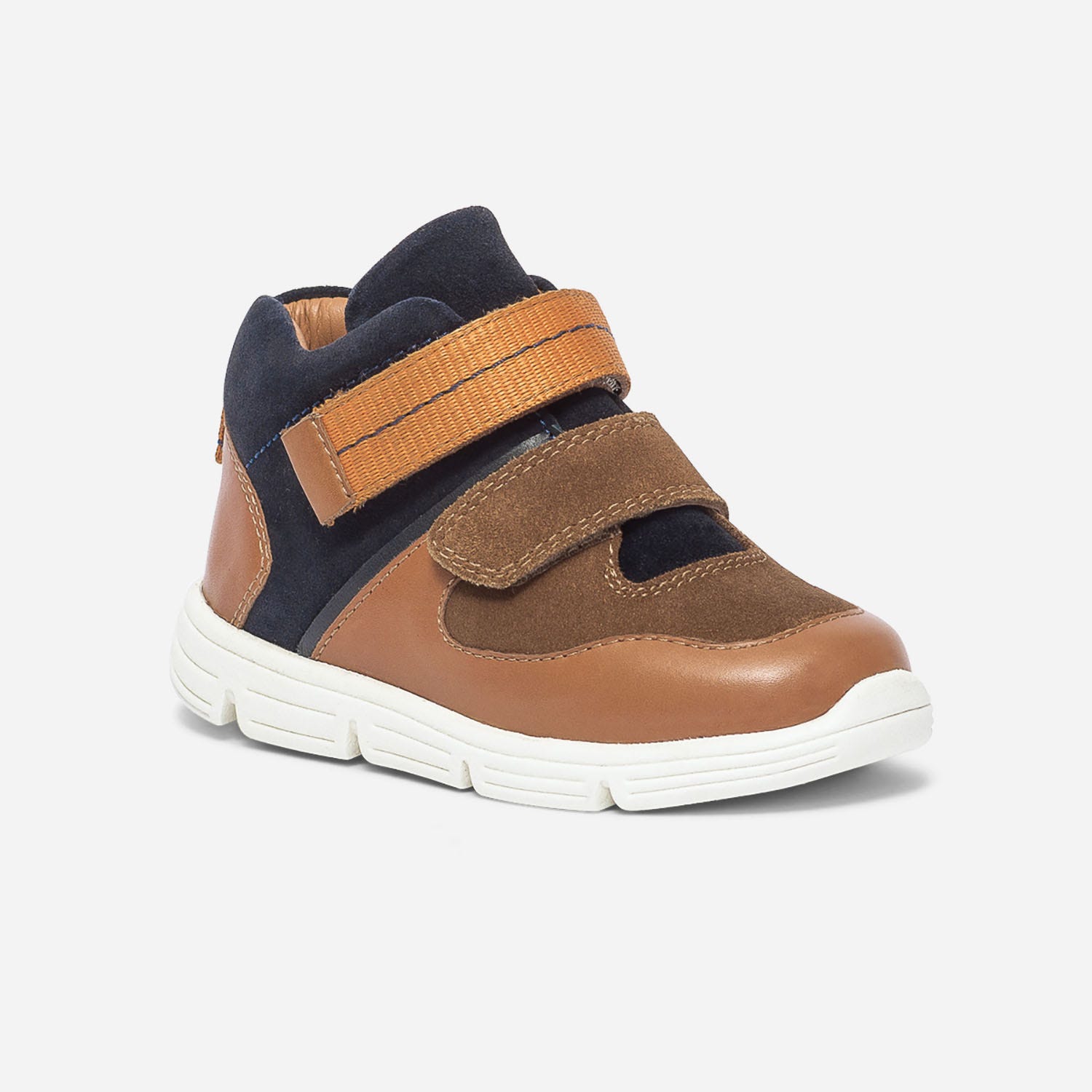Basket camel, marine et marron bi matière