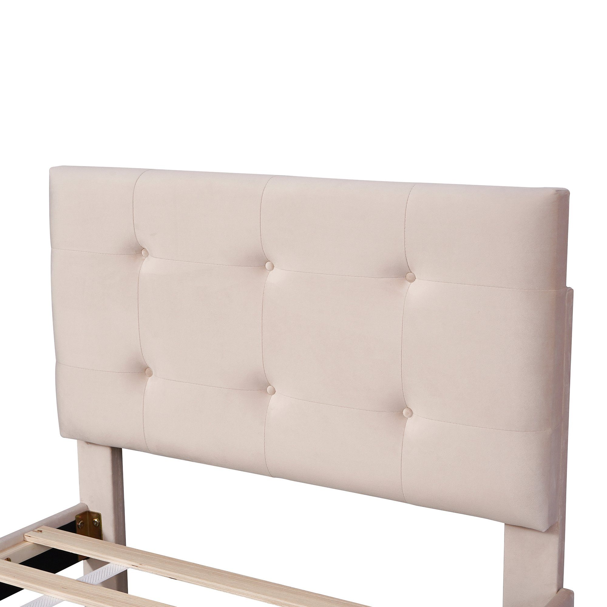 Flieks Polsterbett, Einzelbett Holzbett 2 Schubladen Samt 90x200cm