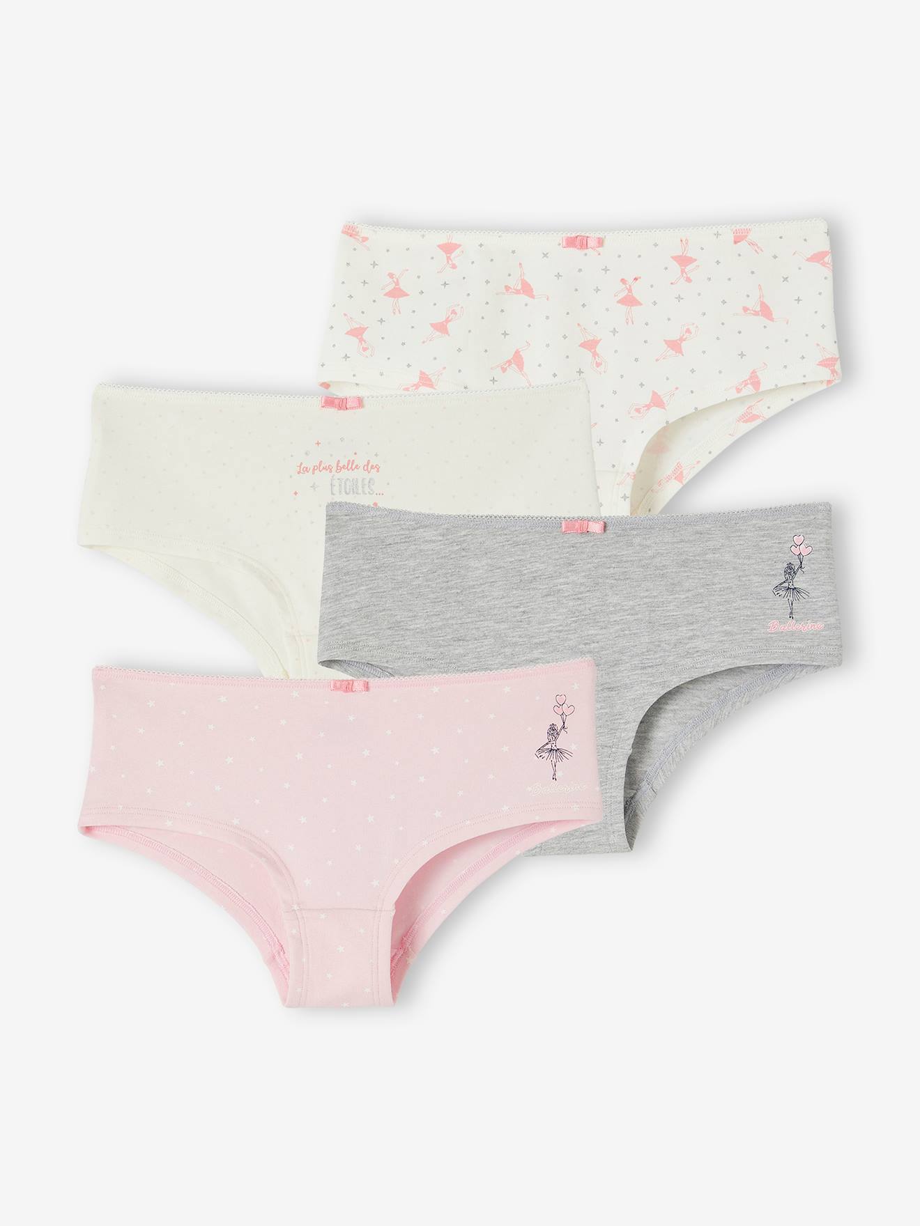 Vertbaudet 4er-Pack Mädchen Shortys mit Bio-Baumwolle - wollweiß