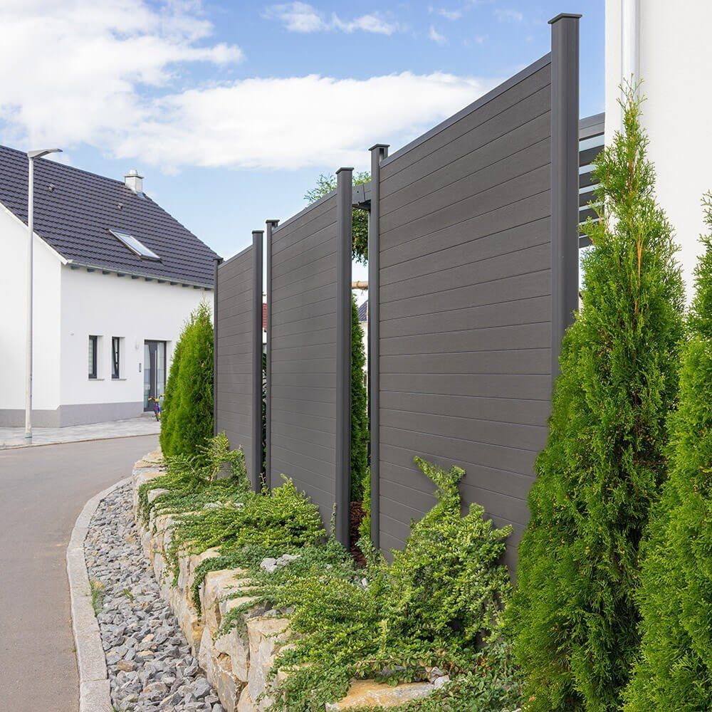 HOME DELUXE Gartenzaun WPC Sichtschutzzaun CALLADO, 1x Element + 2x Pfosten inkl. Pfostenträgern