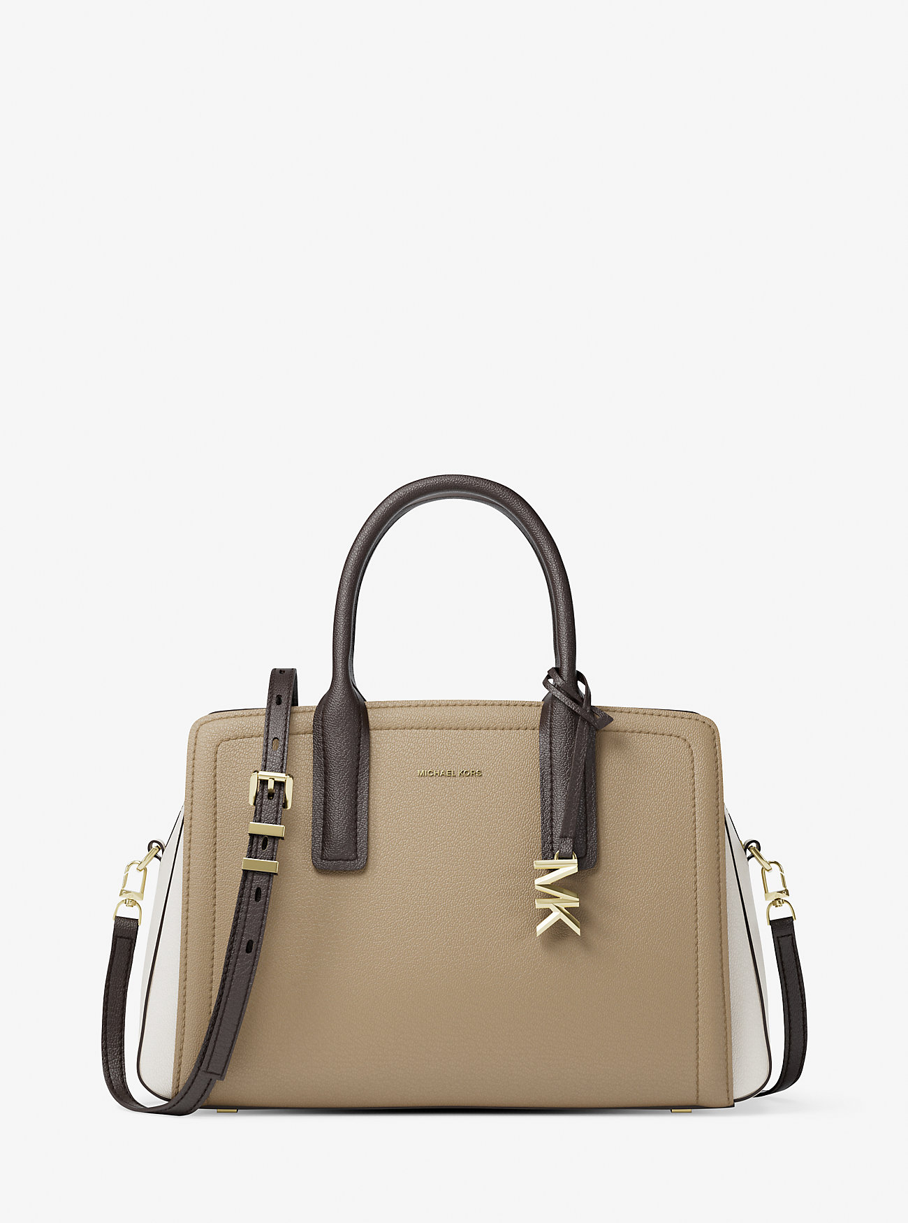 Torba Laila Medium Color-Block Pebbled Leather Satchel - HUSK MULTI