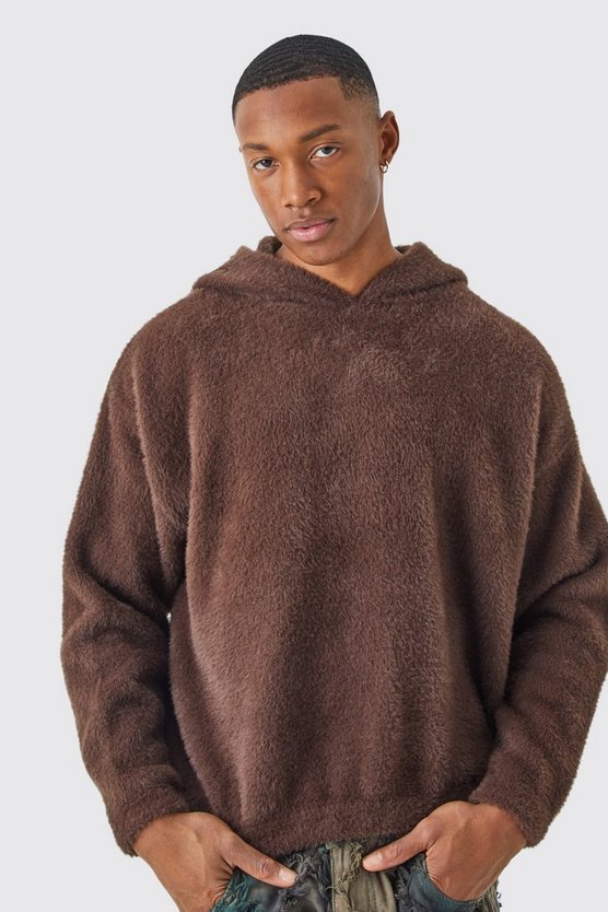 Kastiger flauschiger Strick-Hoodie
