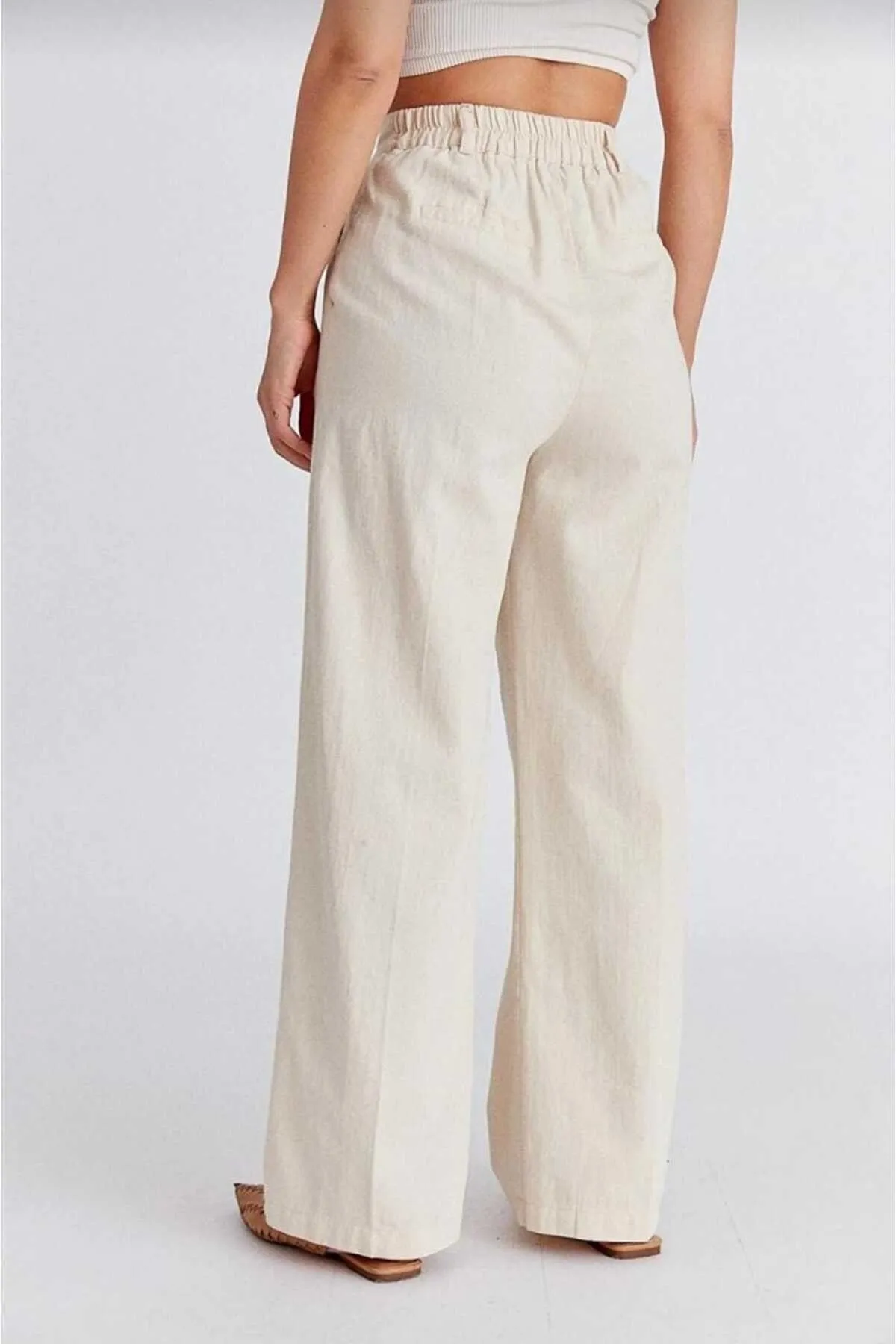 IŞILDA FASHION  DAMENKLEIDUNG PALAZZO-HOSE AUS ROHLEINEN MIT ELASTISCHEM BUND