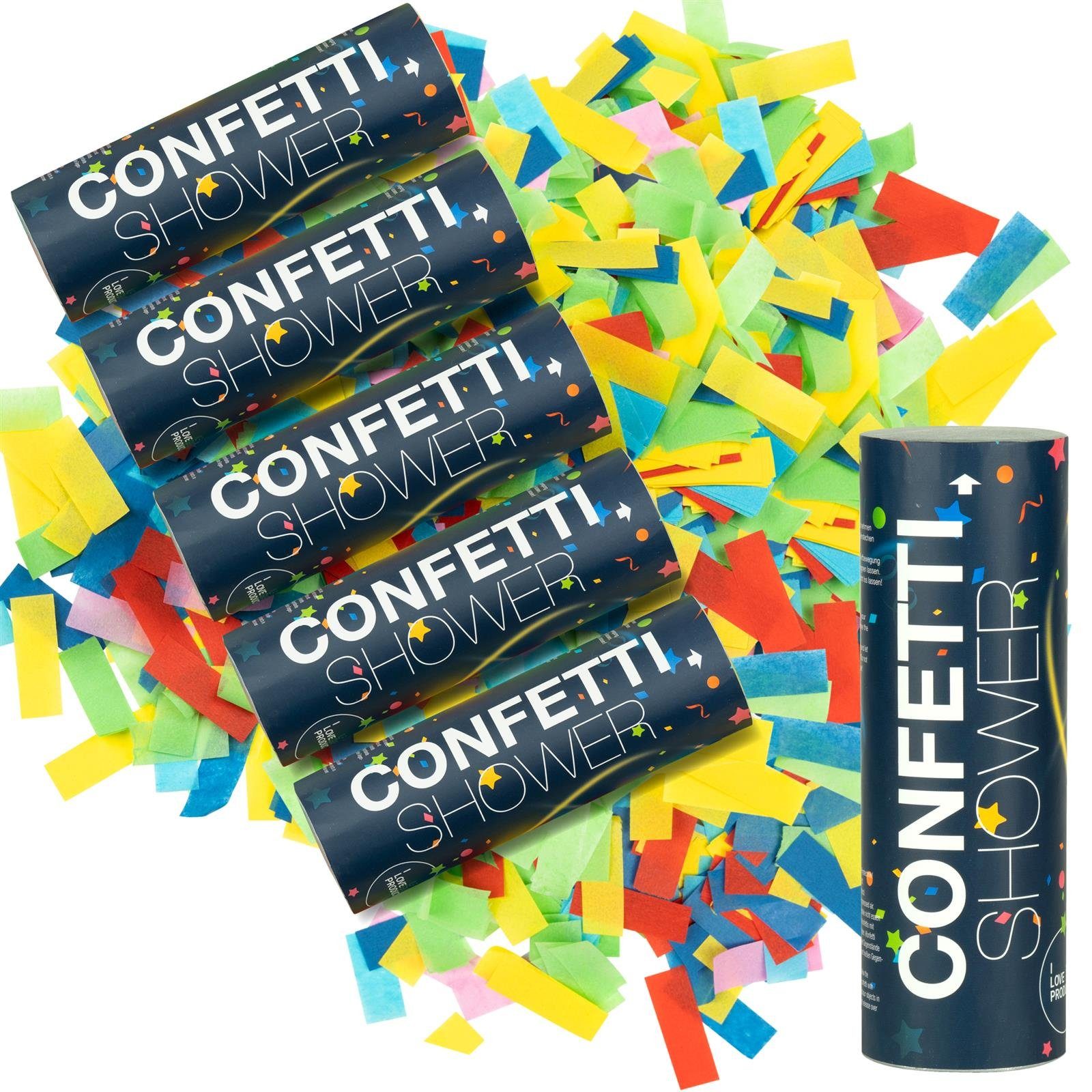 ILP Konfetti 6x Party Popper, Konfettikanone ohne Knall - Bunter Partyspaß - 15 cm