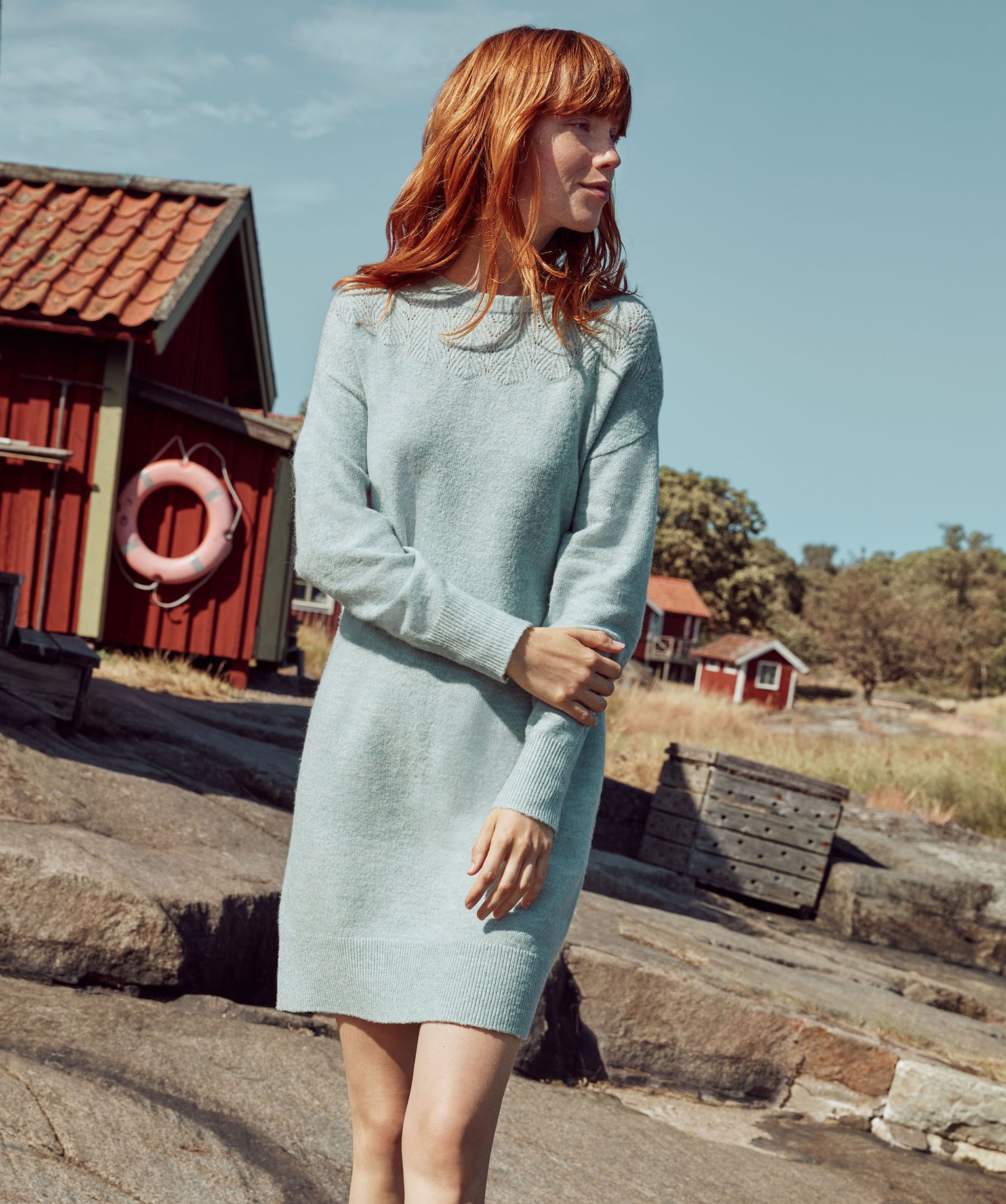 Robe pull femme en maille fantaisie vert clair | GEMO