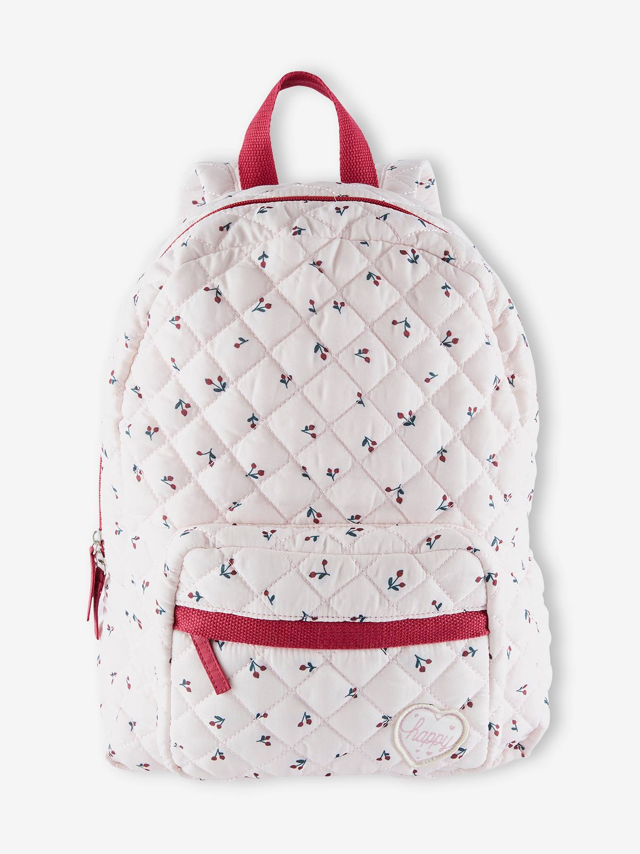Sac à dos matelassé motifs cerises fille rose imprimé