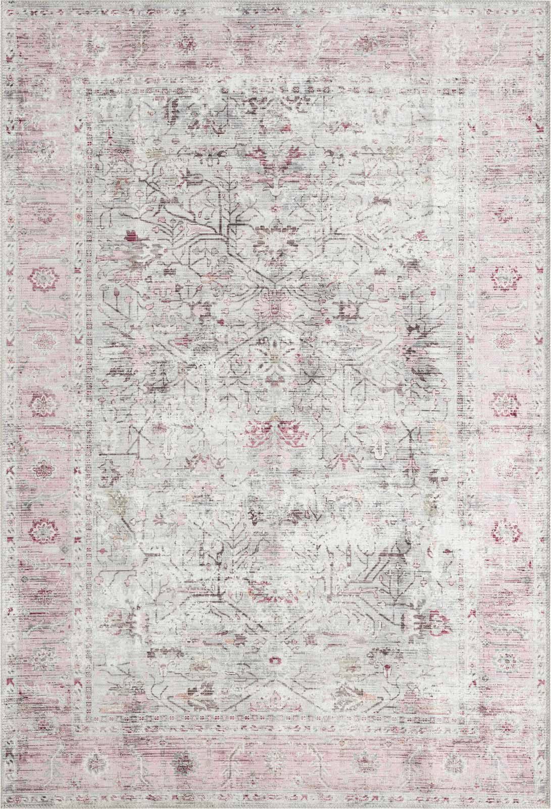 Teppich Odessa Flachgewebe Vintage Design waschbar, TaraCarpet, rechteckig, Höhe: 1 mm, Teppich Bordüre creme rosa Wohnzimmer Schlafzimmer Esszimmer 080x150