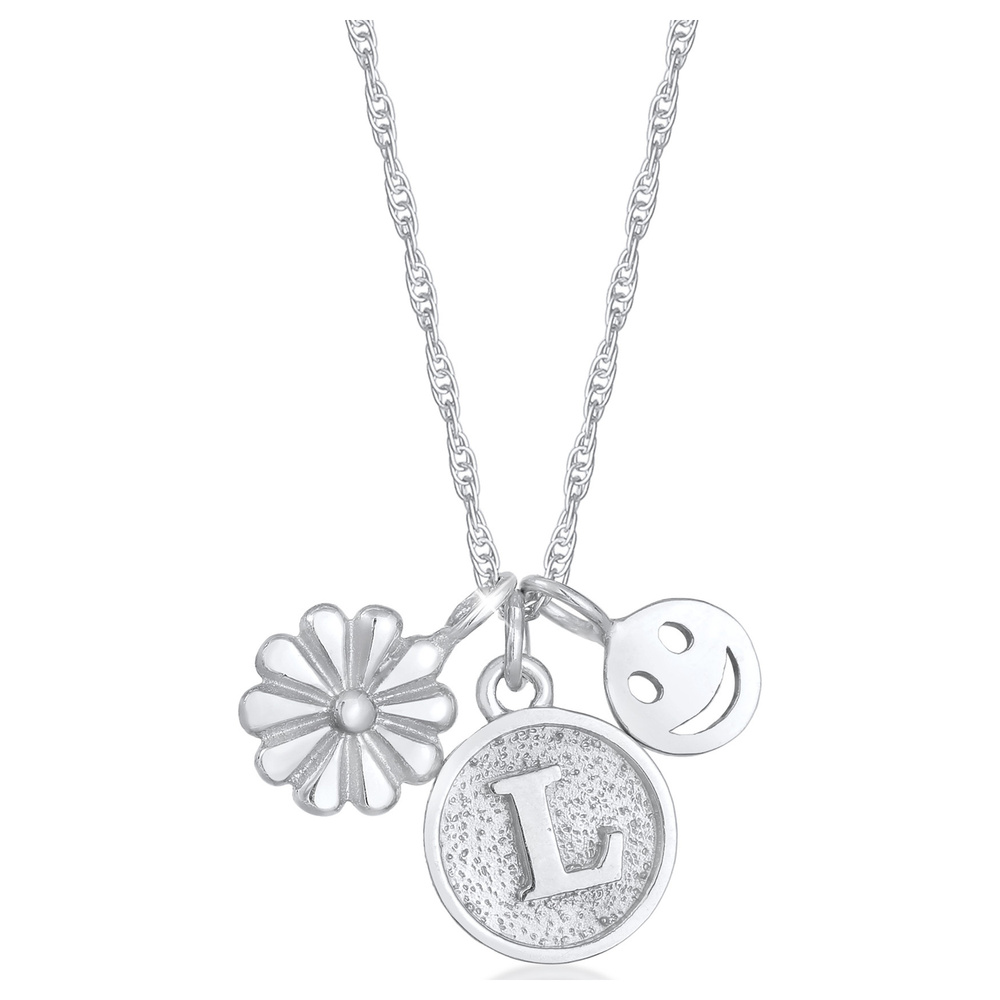 Elli Elli by Julie & Grace Collier Pendentif Disque de Fleurs Smiley Lettre L en Argen collier