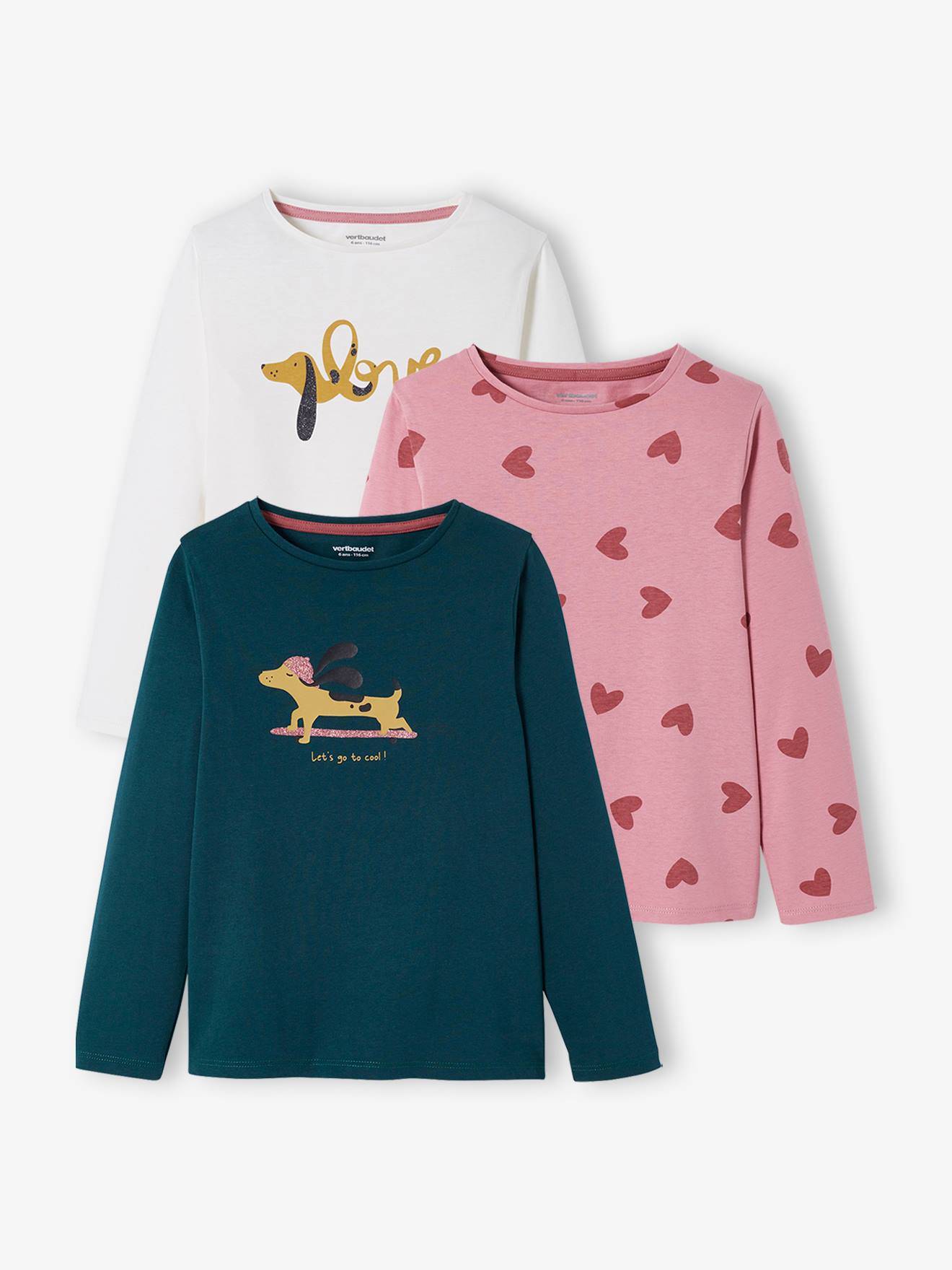 Lot de 3 t-shirts Basics fille manches longues lot blanc