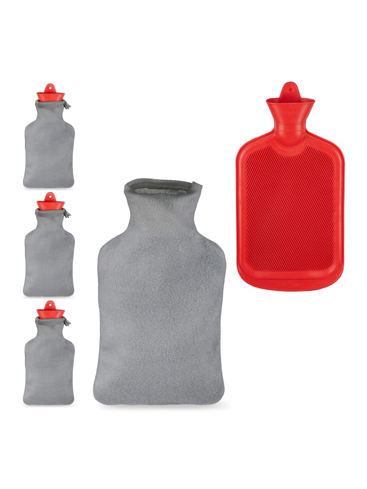 relaxdays 4x Wärmflasche in Grau/Rot günstig kaufen onesize