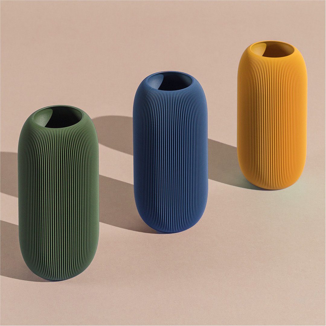Dennismaass. Dekovase VASE PILLE, wundervolle Rillen, für Blumen aller Art, 27cm, dekorative Vase aus dem 3D Drucker