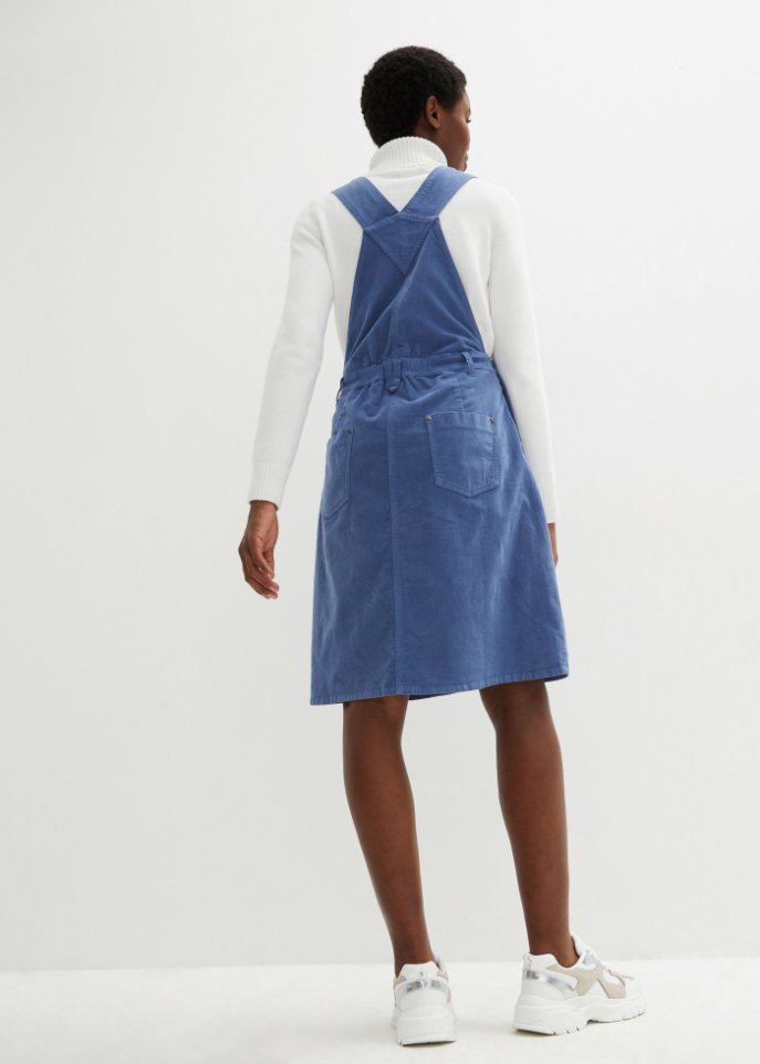 Latzkleid aus Stretch-Baumwoll-Cord, knieumspielend