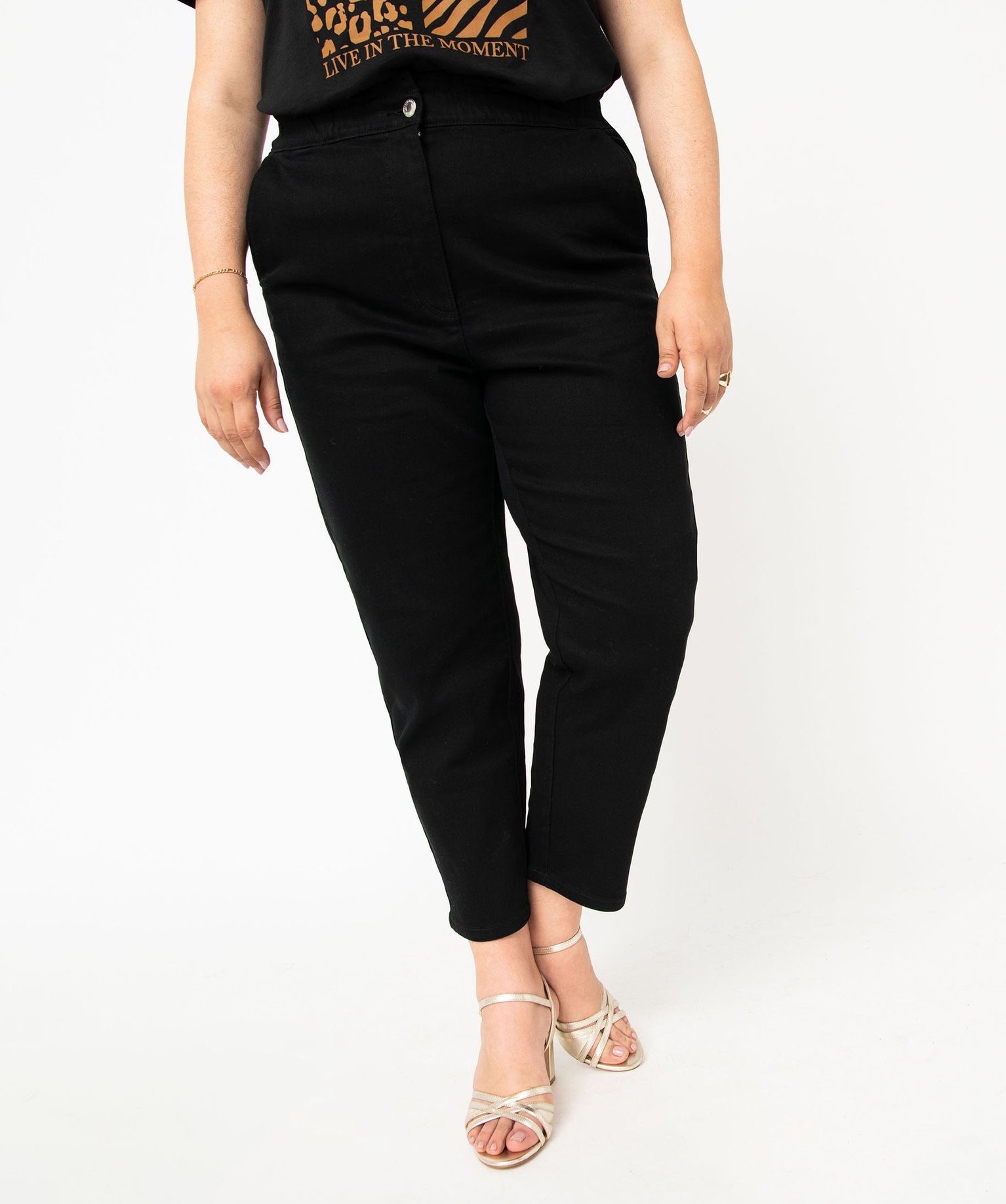 Pantalon slouchy à taille élastique femme grande taille noir | GEMO