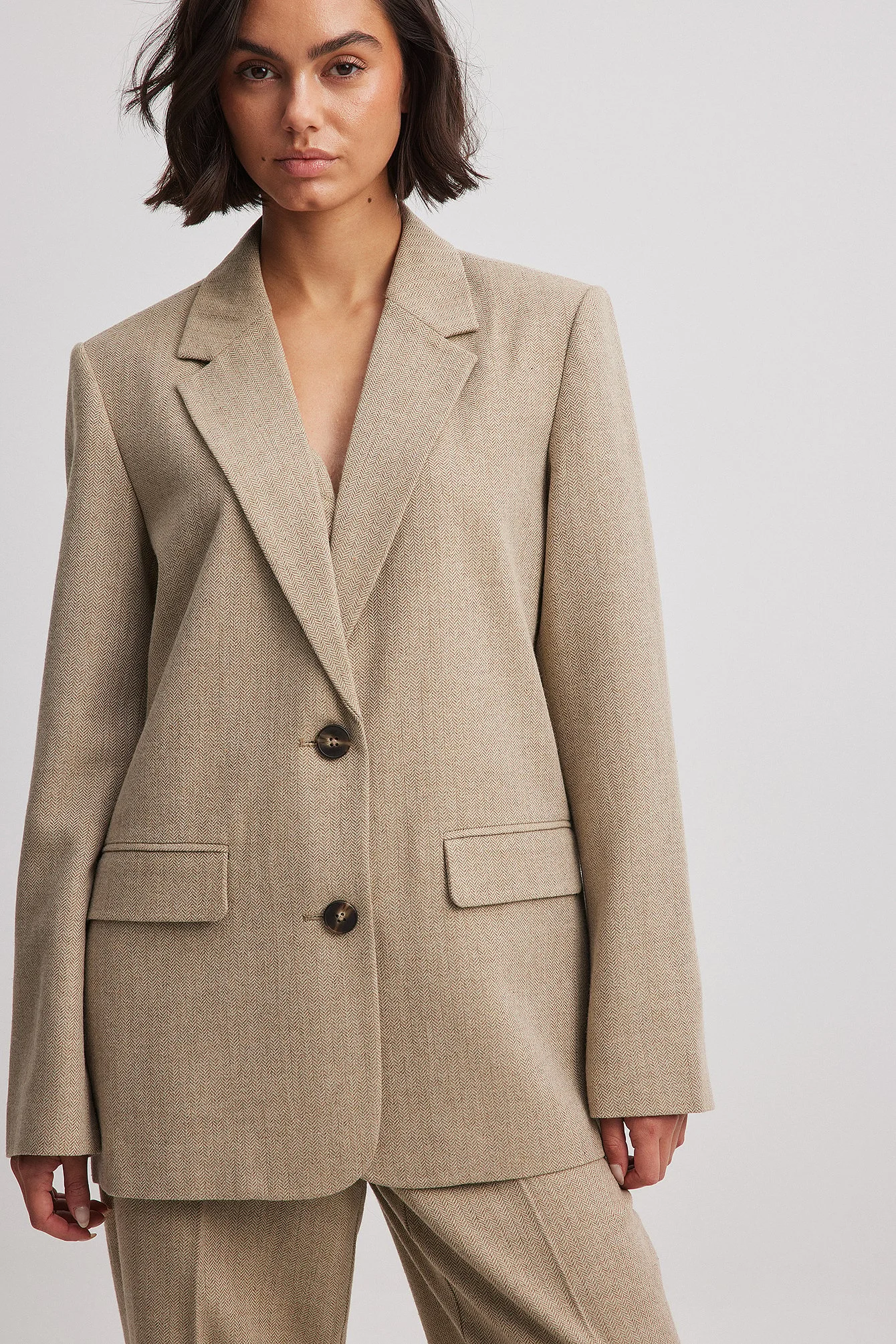Blazer aus Wollmischung mit Fischgrätmuster
