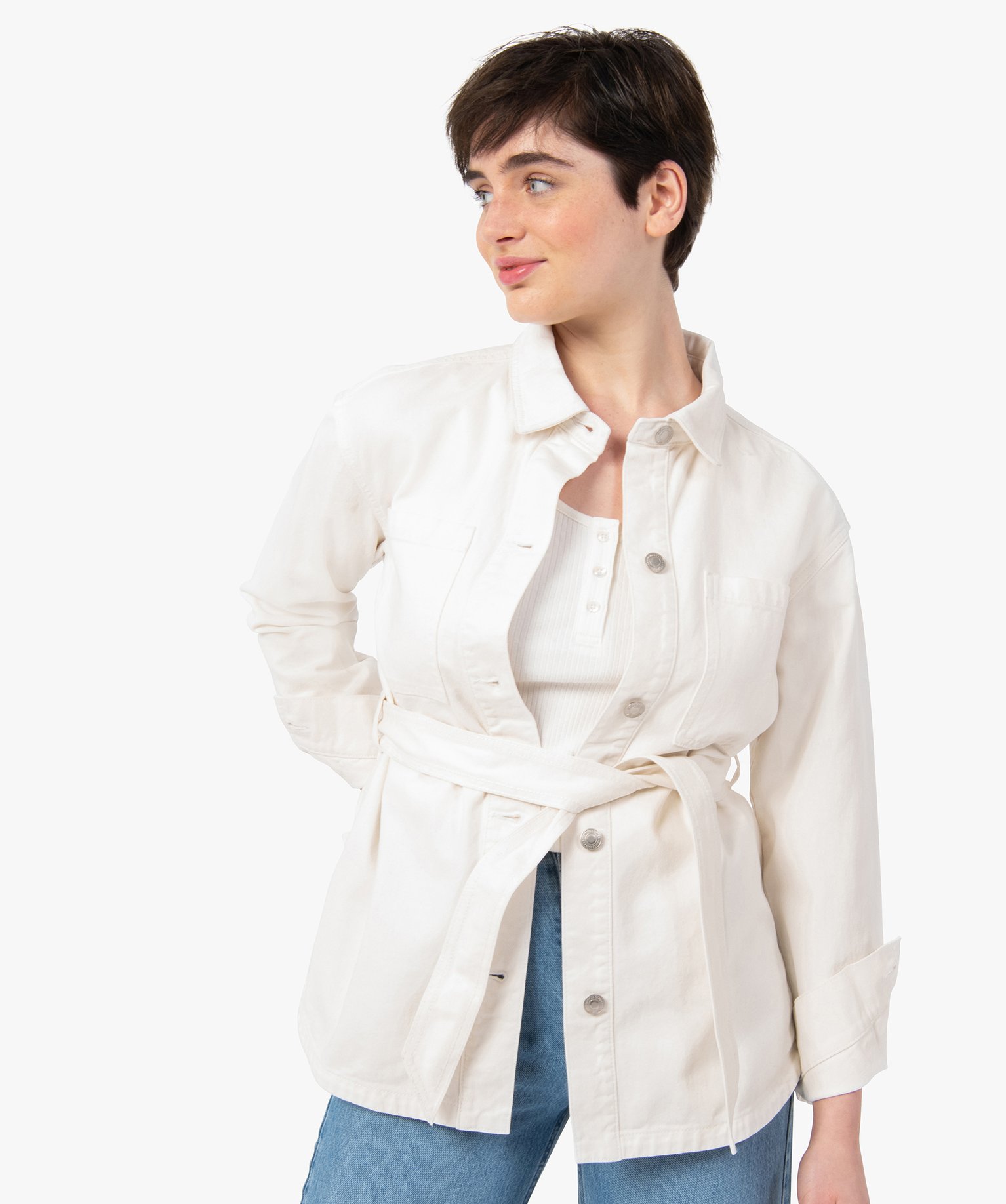 Veste femme forme chemise avec ceinture ecru | GEMO