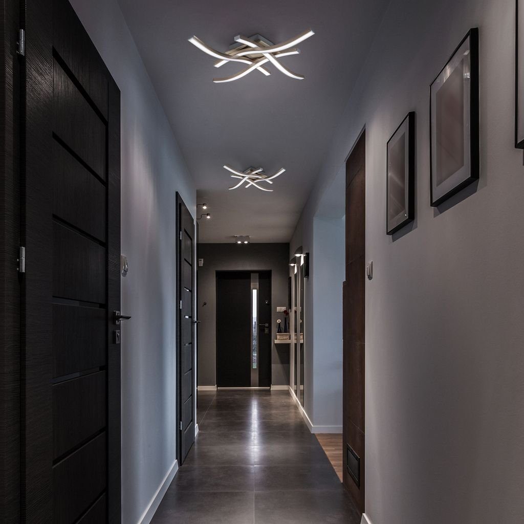 B.K.Licht Deckenleuchte 4-flammige LED Deckenlampe 42x42cm wellenförmig Geschwungen - BKL1287, LED fest integriert, 20 Watt 2000 Lumen 4000K neutralweiß Wohnzimmer Küche Aluminiumoptik