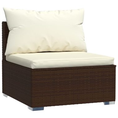 vidaXL Loungesofa Garten-Mittelsofa mit Kissen Braun Poly Rattan, 1 Teile