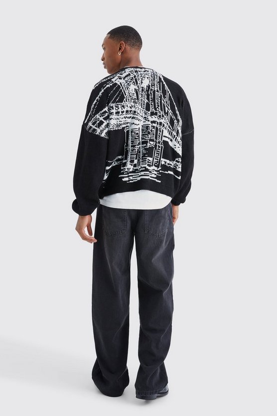 Kastiger Oversize Cardigan mit Print