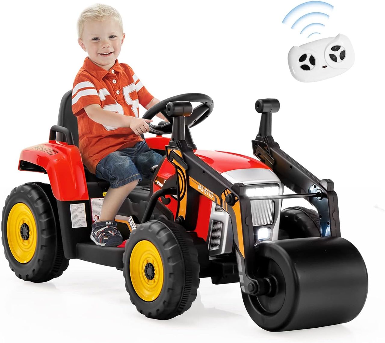 Costway 12V Kinder Walze mit Musik, Hupen und Scheinwerfer