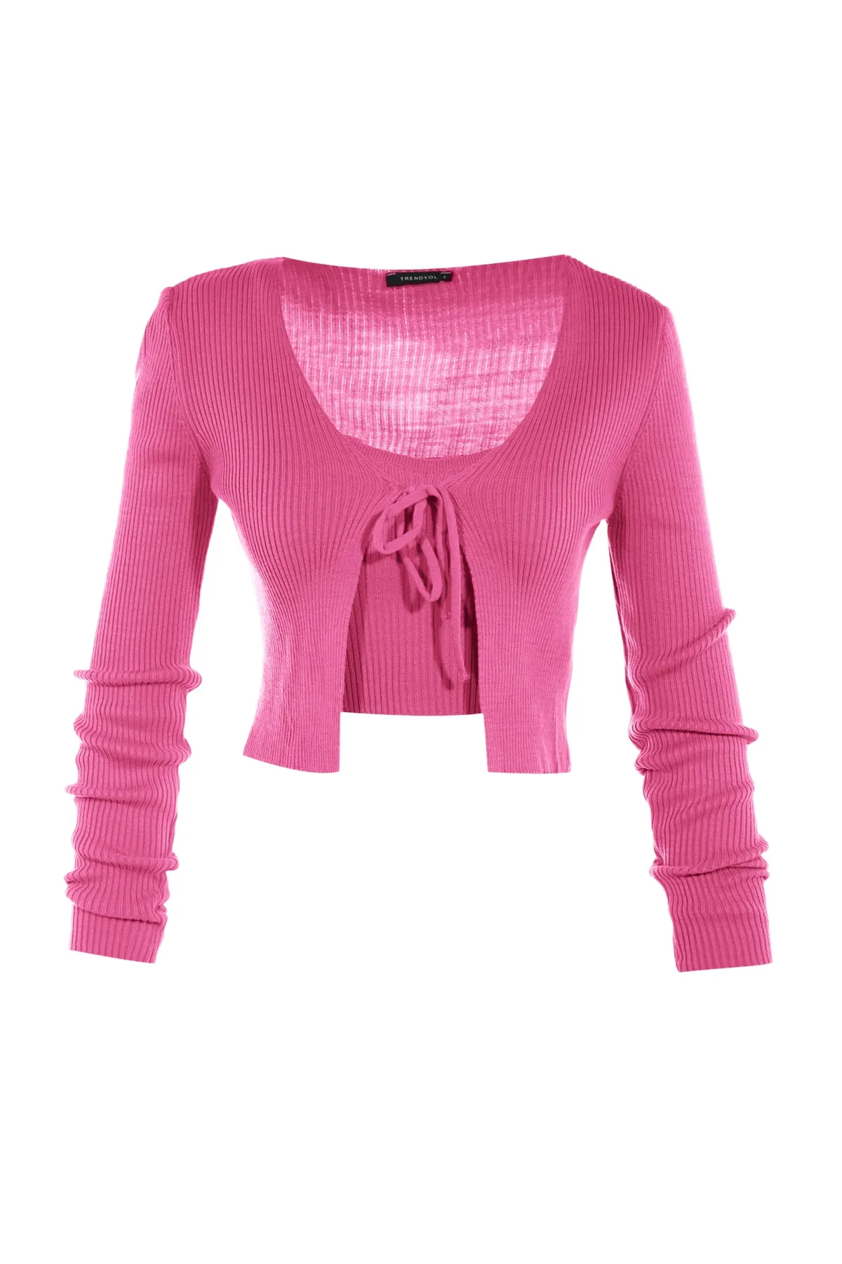 Trendyol Collection  Rosa Crop Tie Detailliertes Blusen-Cardigan-Strickwaren-Set Strick-Cardigan TWOSS21HI0002