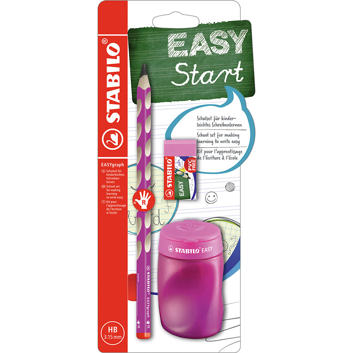 Dreikant-Bleistift EASYgraph Start Set Rechtshänder pink, 3-tlg.